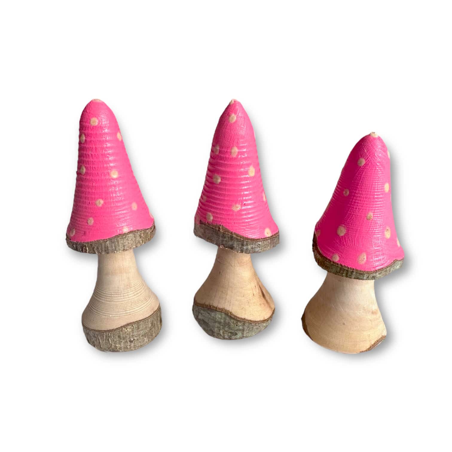 Hand turned wooden mushroom – Pink with glow in the dark dots