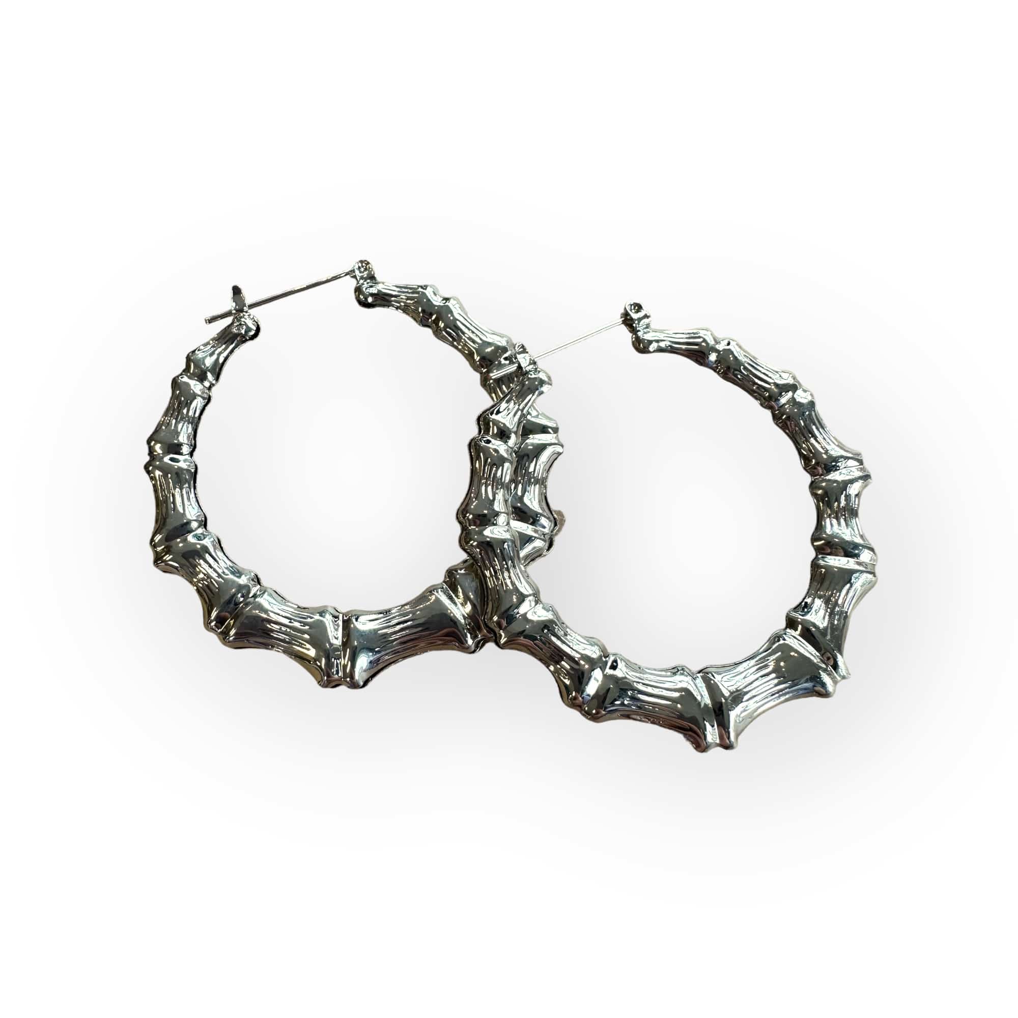 Small sized silver tone Bamboo Hoops