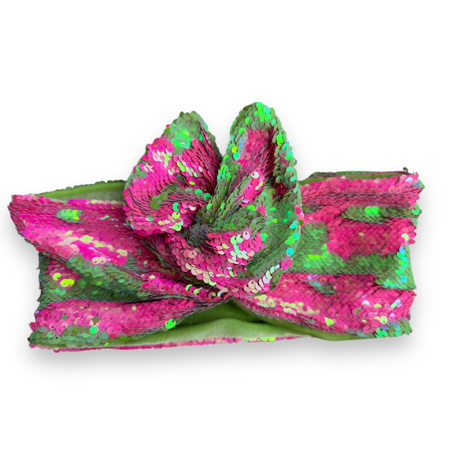 Sequin Wired Headband wrap – hot pink and lime green