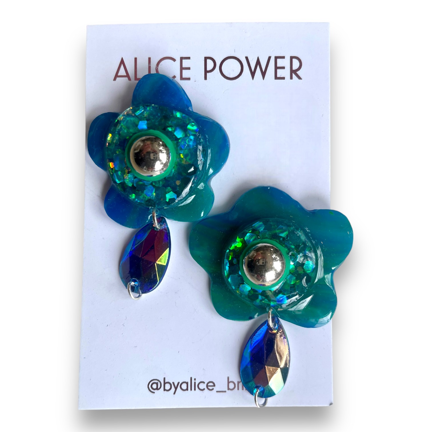 Resin Flower Drop Danglers Earrings In Blue