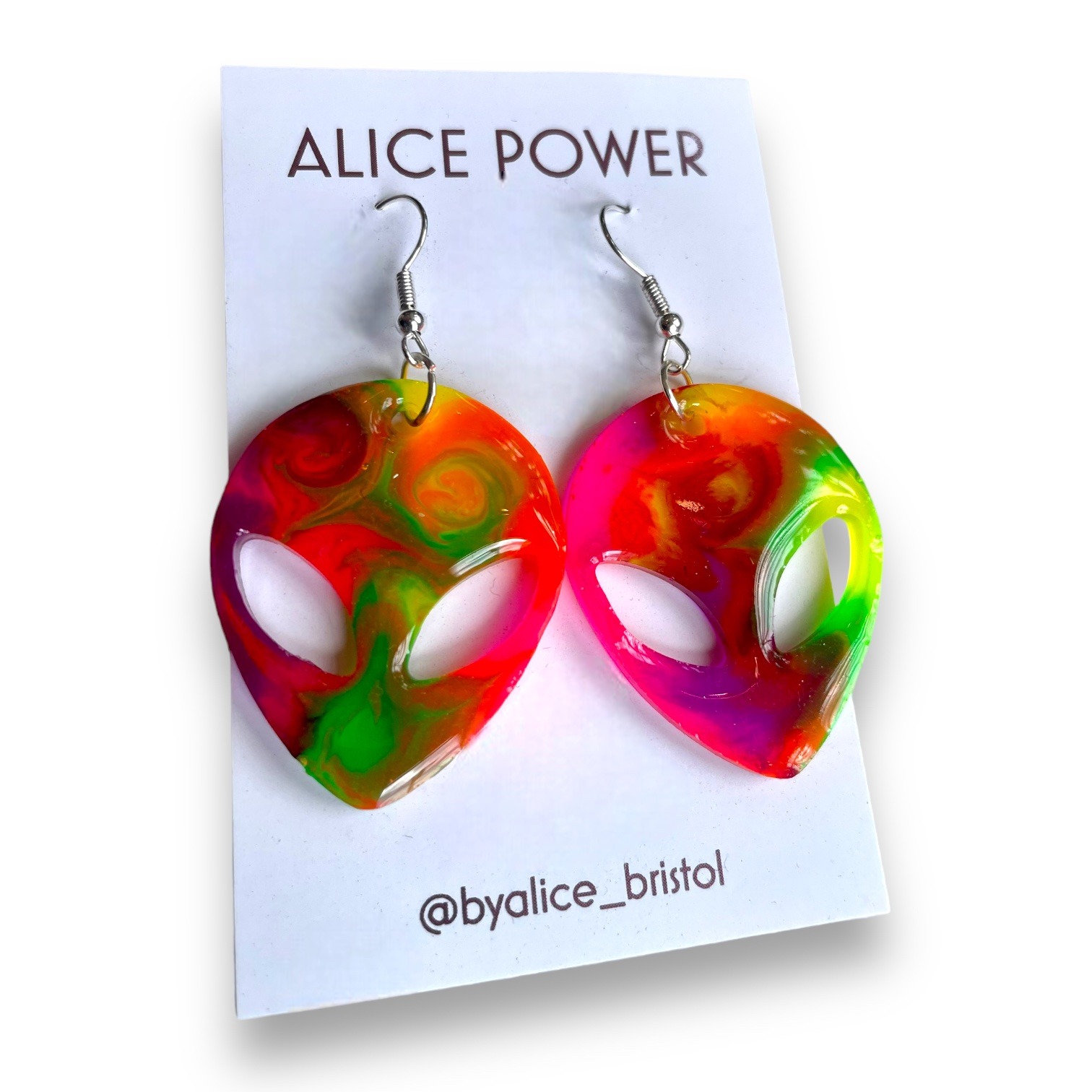 Resin Alien Dangler earrings In Silver Multicolour