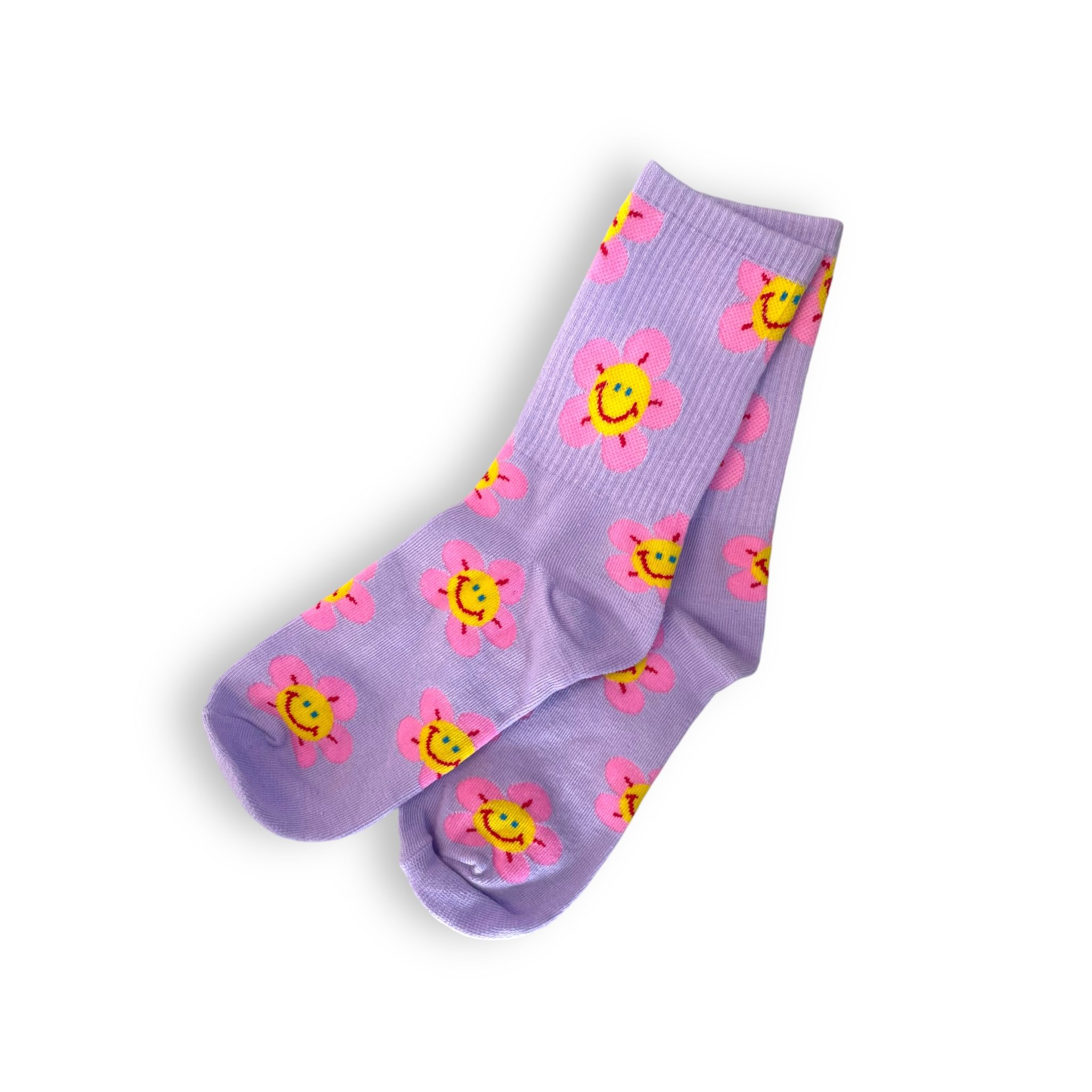 Lilac With Pink Flower Socks