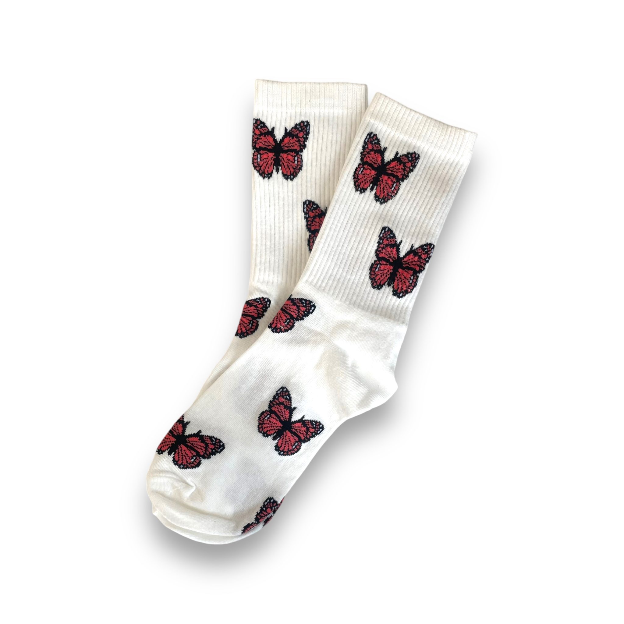 Y2K White Butterfly Socks