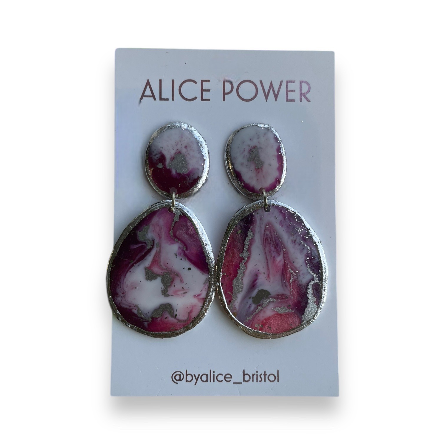Handmade Resin Galaxy Pinks & Silver Geode Earrings