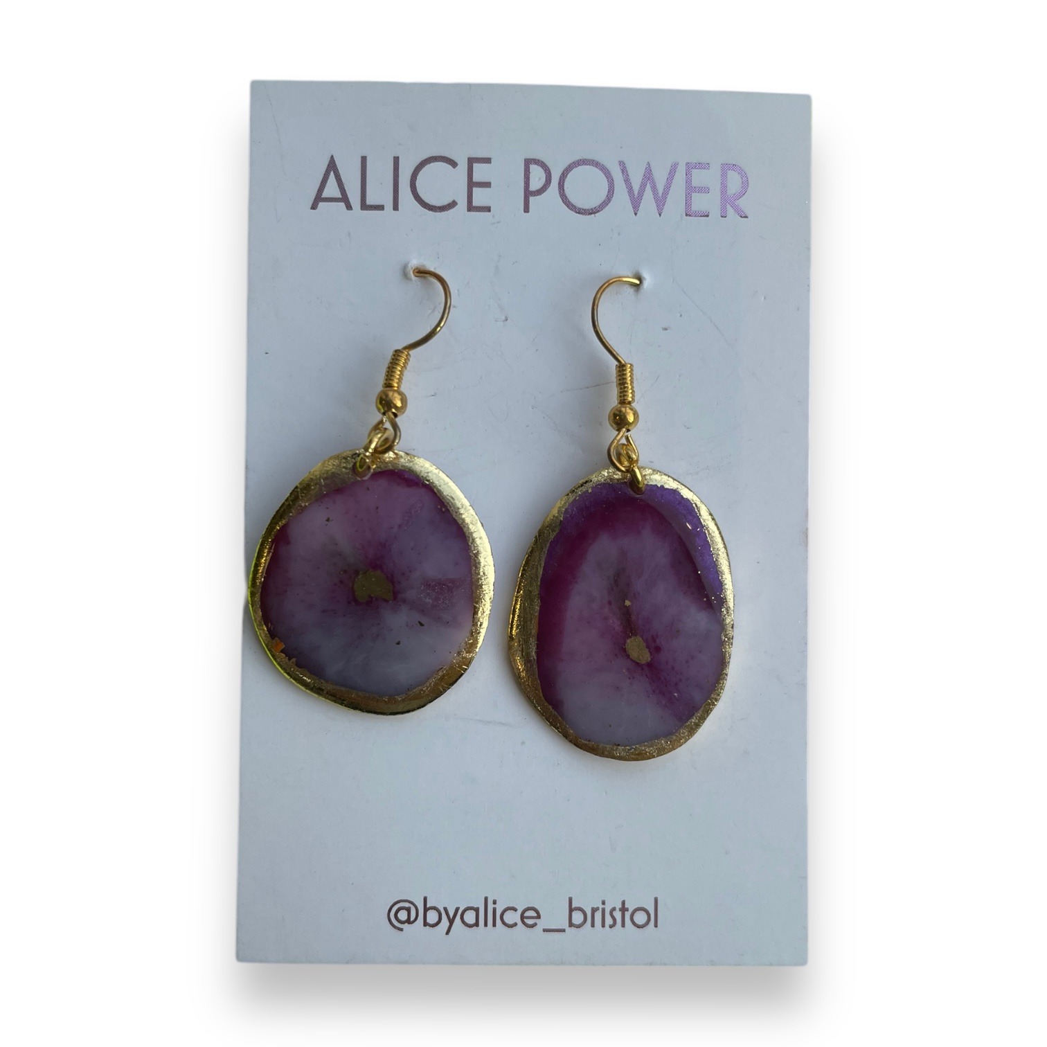 Handmade Resin Galaxy Purple & Gold Geode Earrings