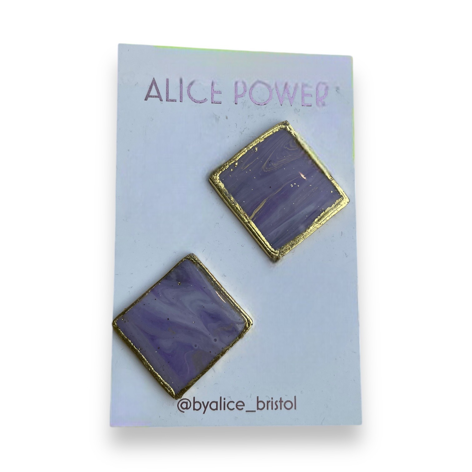 Handmade Resin Lilac & Gold Geode Stud earrings