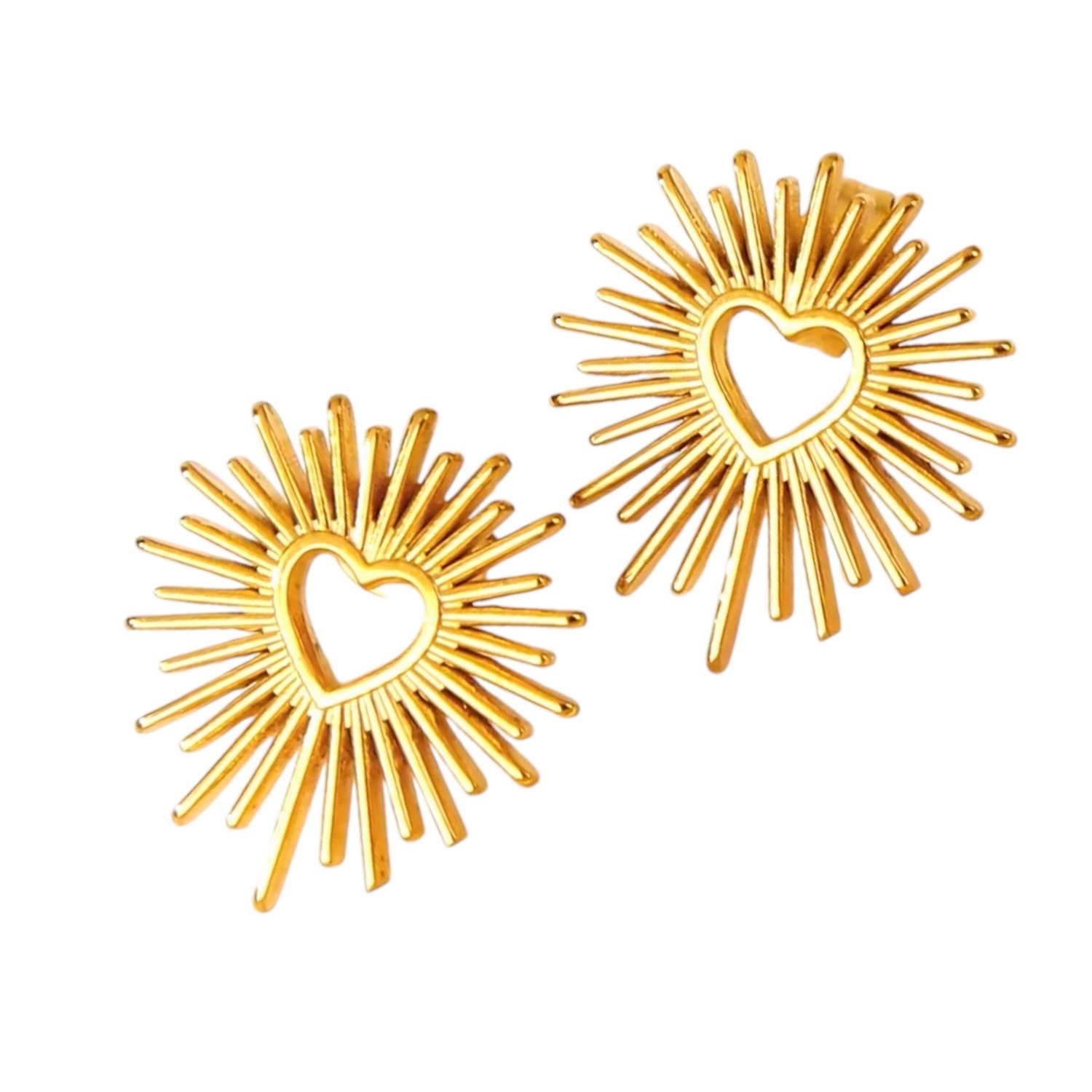 Sacred heart stud earrings – Gold tone