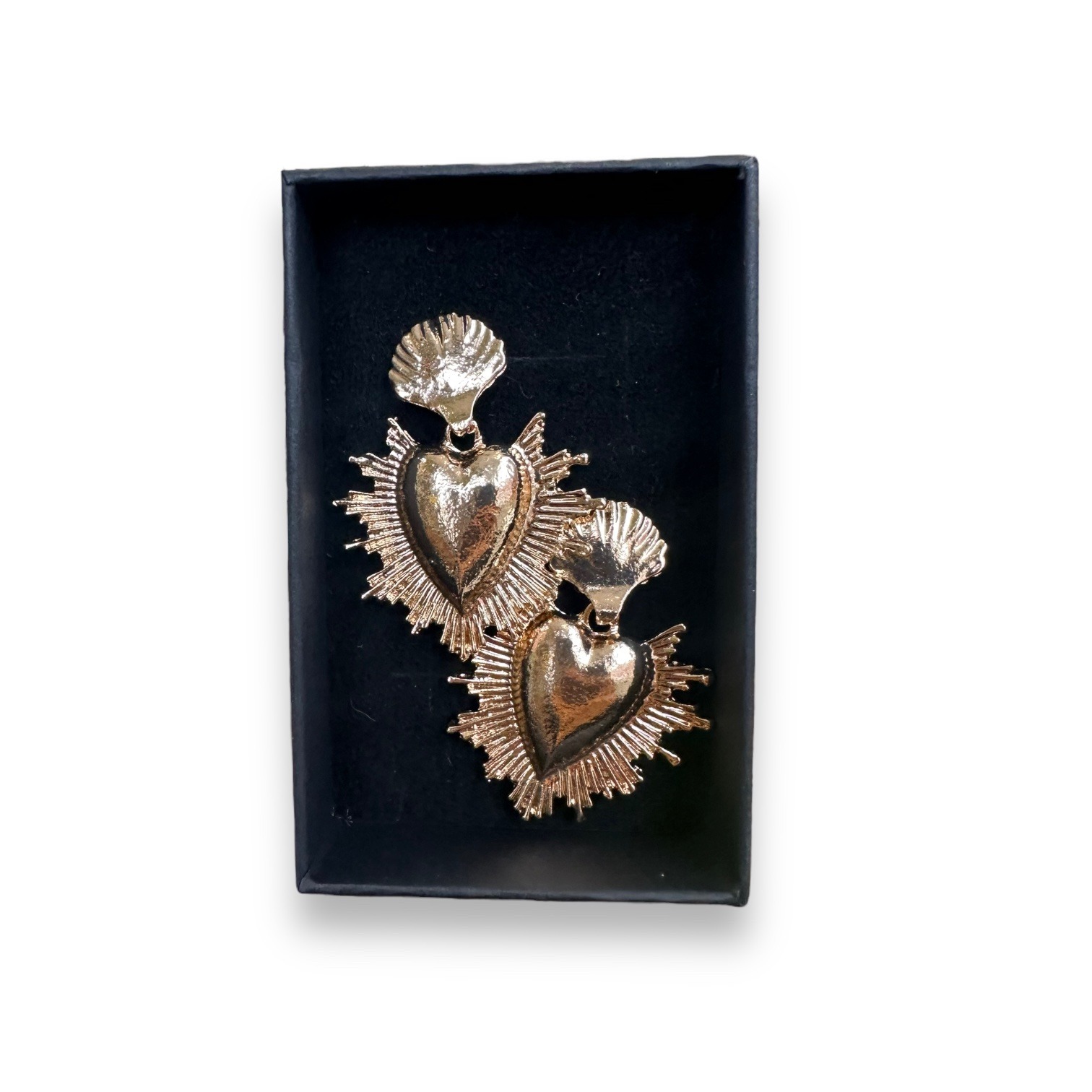 Sacred heart gold tone statement earrings