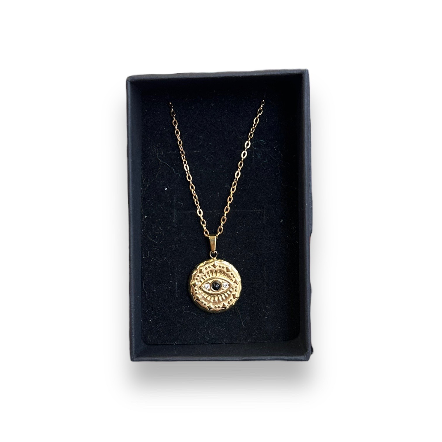 All seeing eye with stone – gold tone pendant Necklace