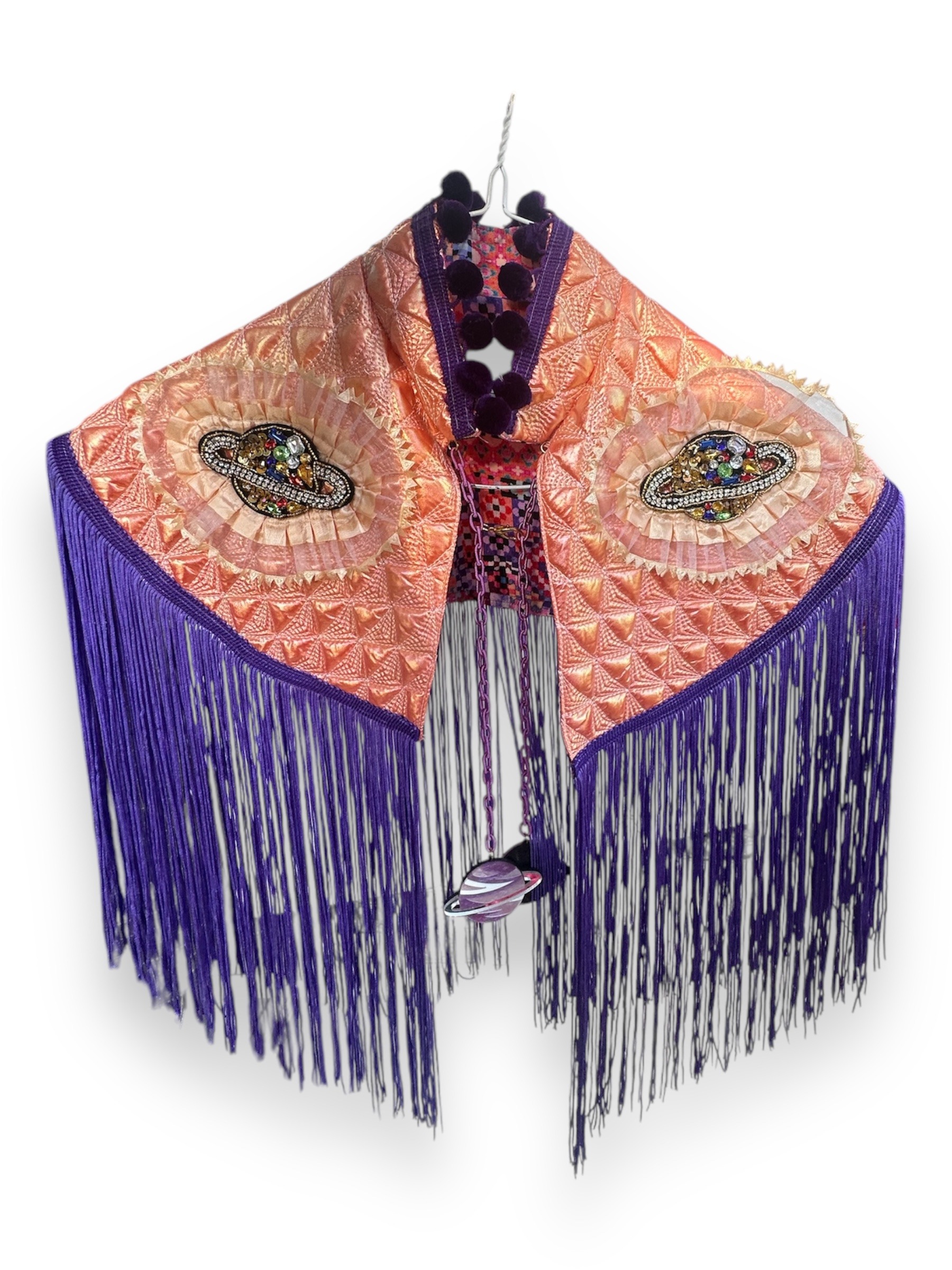 Beaded Capelet with Hanging Decoration – Pink and Purple