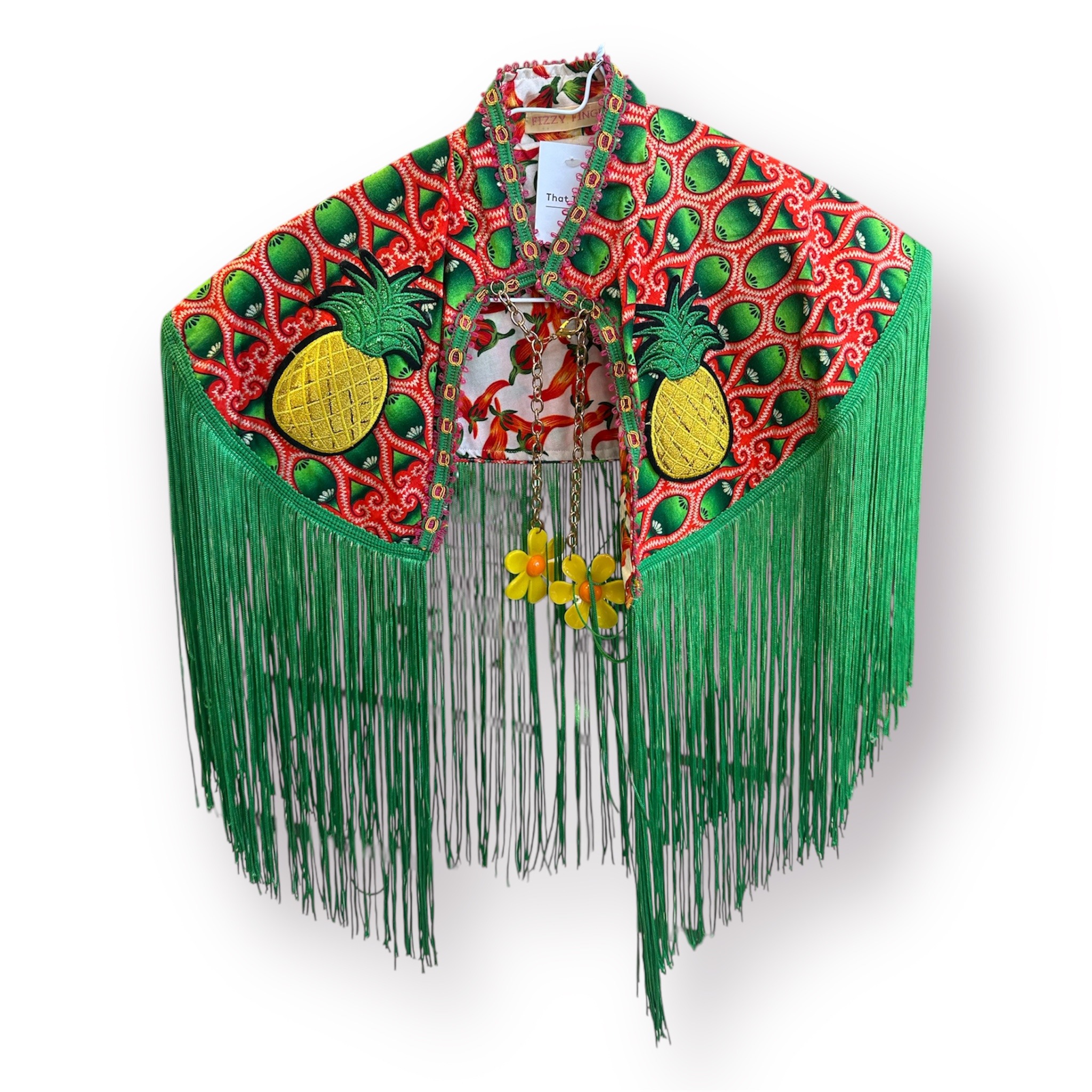Beaded Capelet with Hanging Decoration – Orange and Green