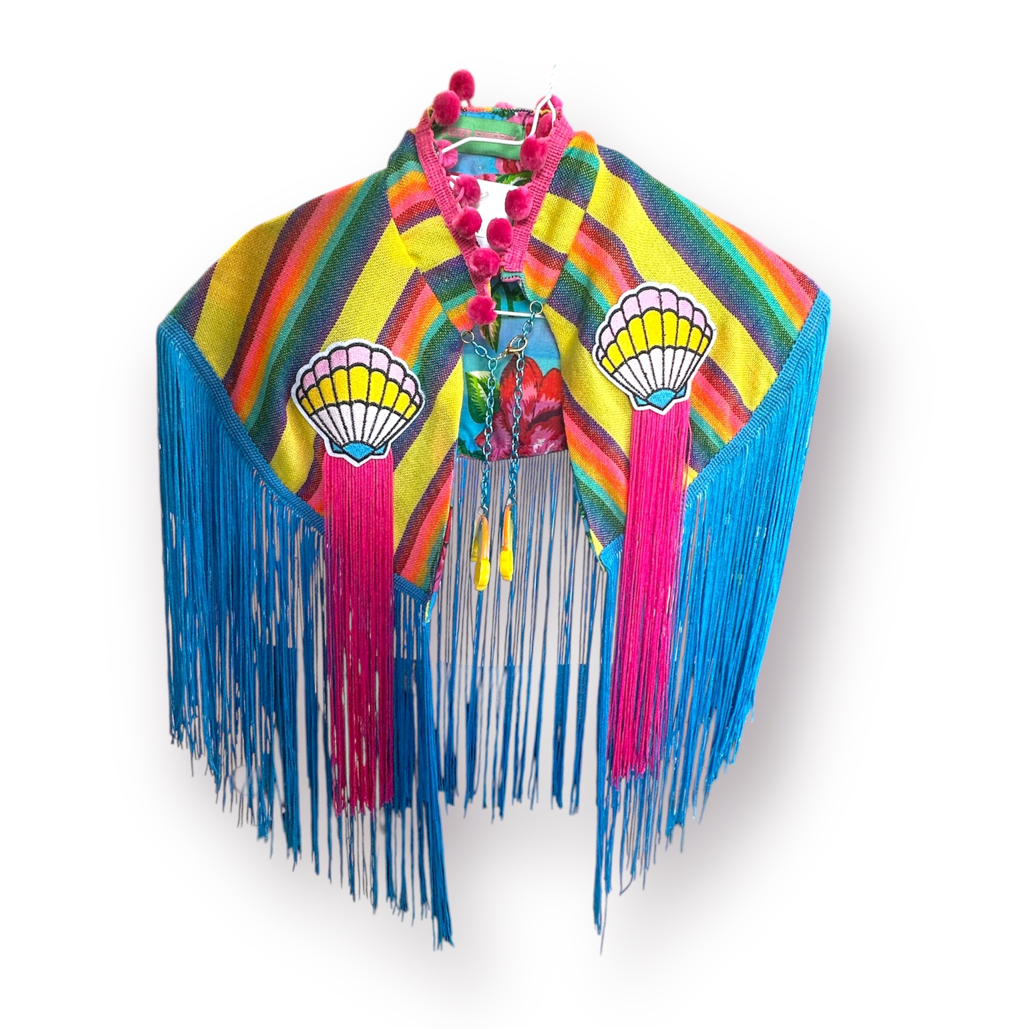 Beaded Capelet with Hanging Decoration – Multicolour and Blue