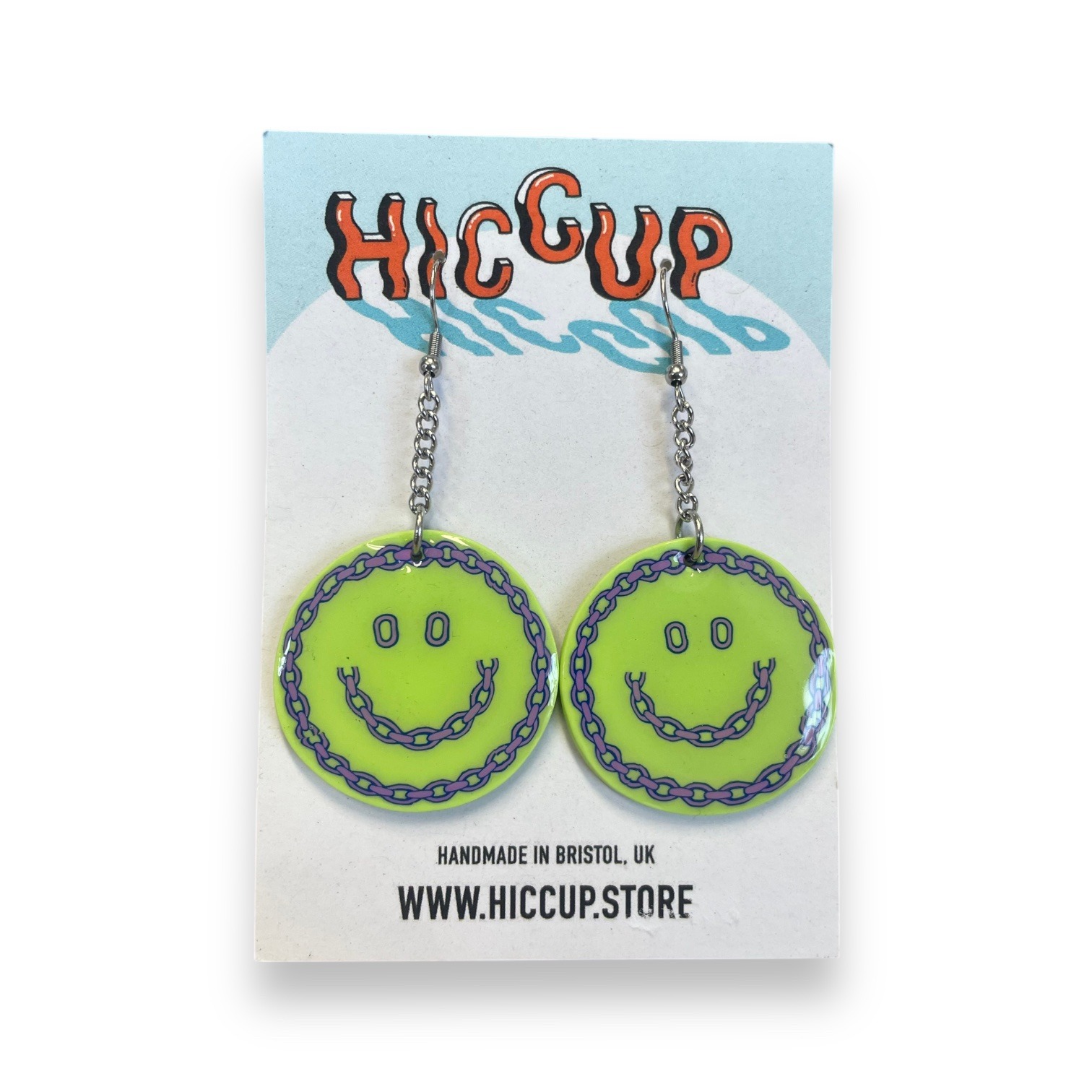 Smiley Lime Circle Earrings