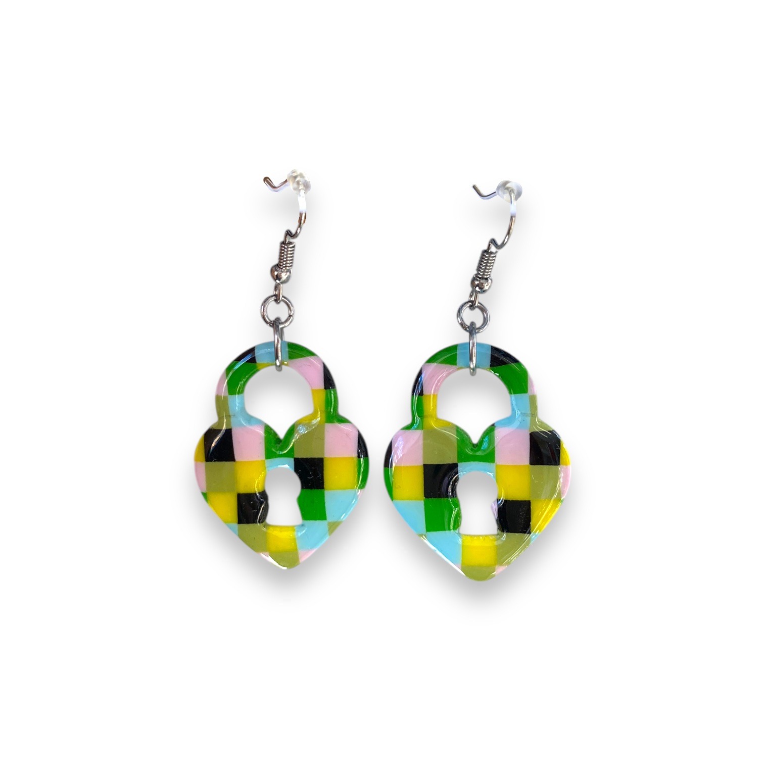 Multicolour Checkered Heart Earrings
