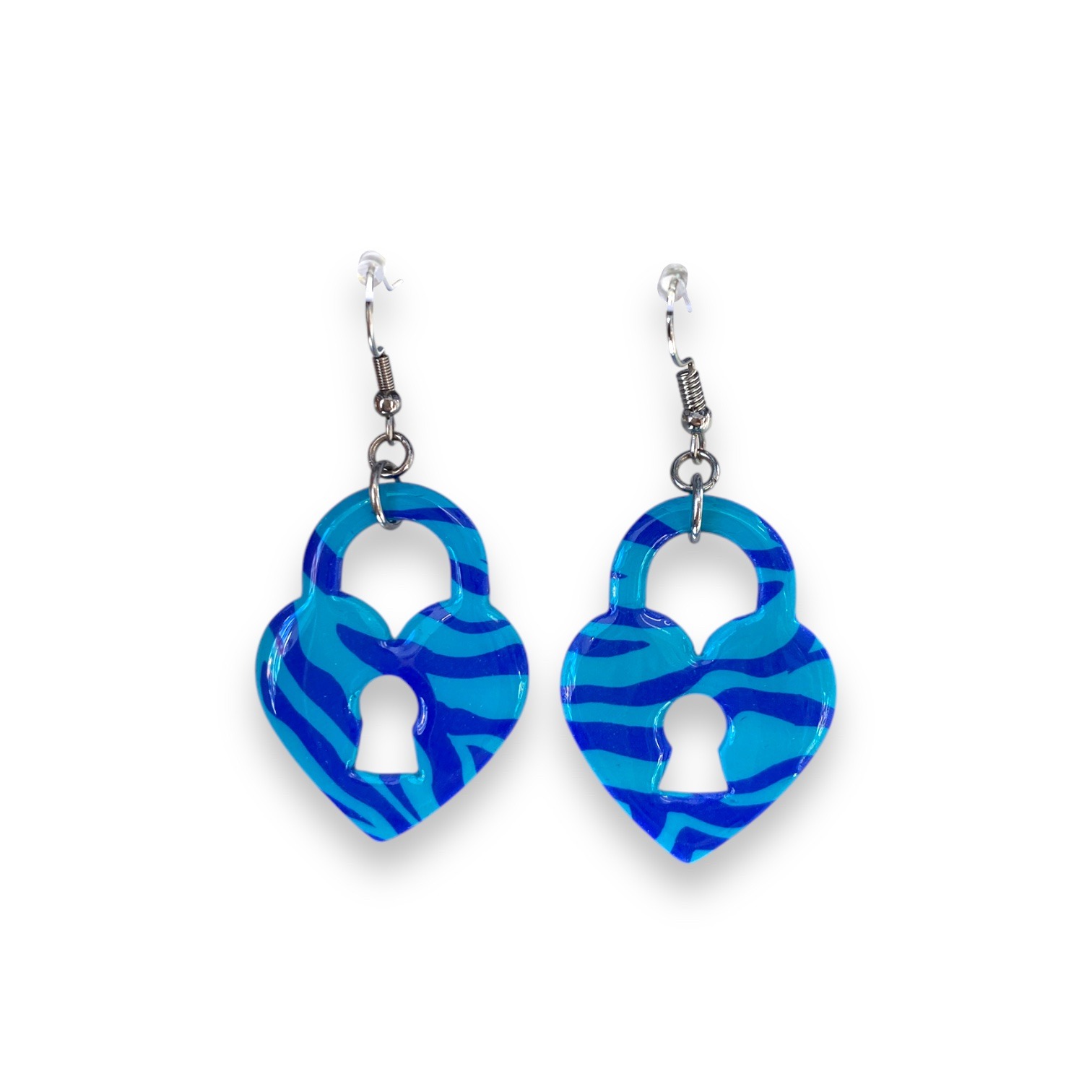 Blue Wavy Zebra Heart Earrings