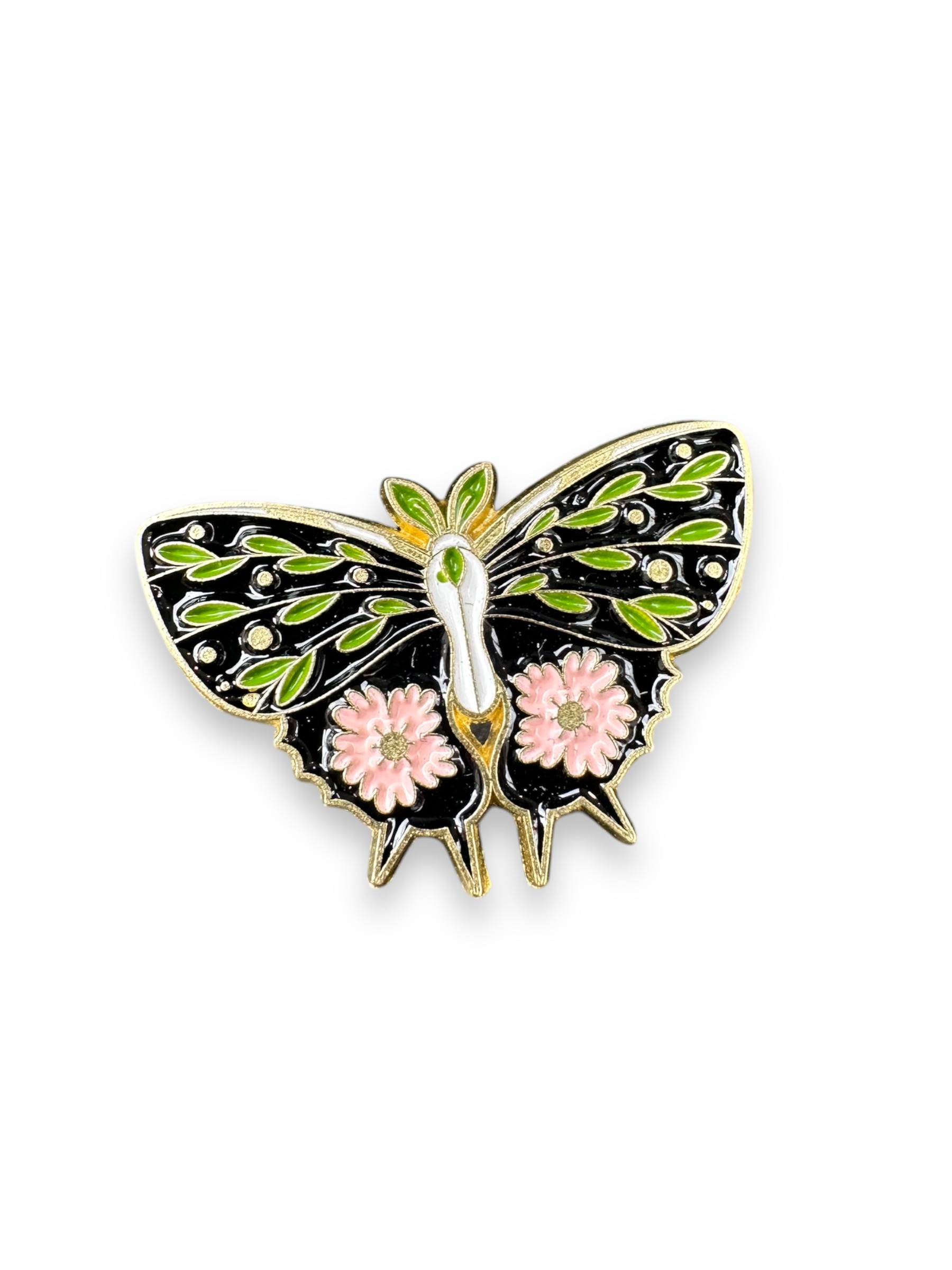 Pink Floral Butterfly Moth Enamel Pin Badge