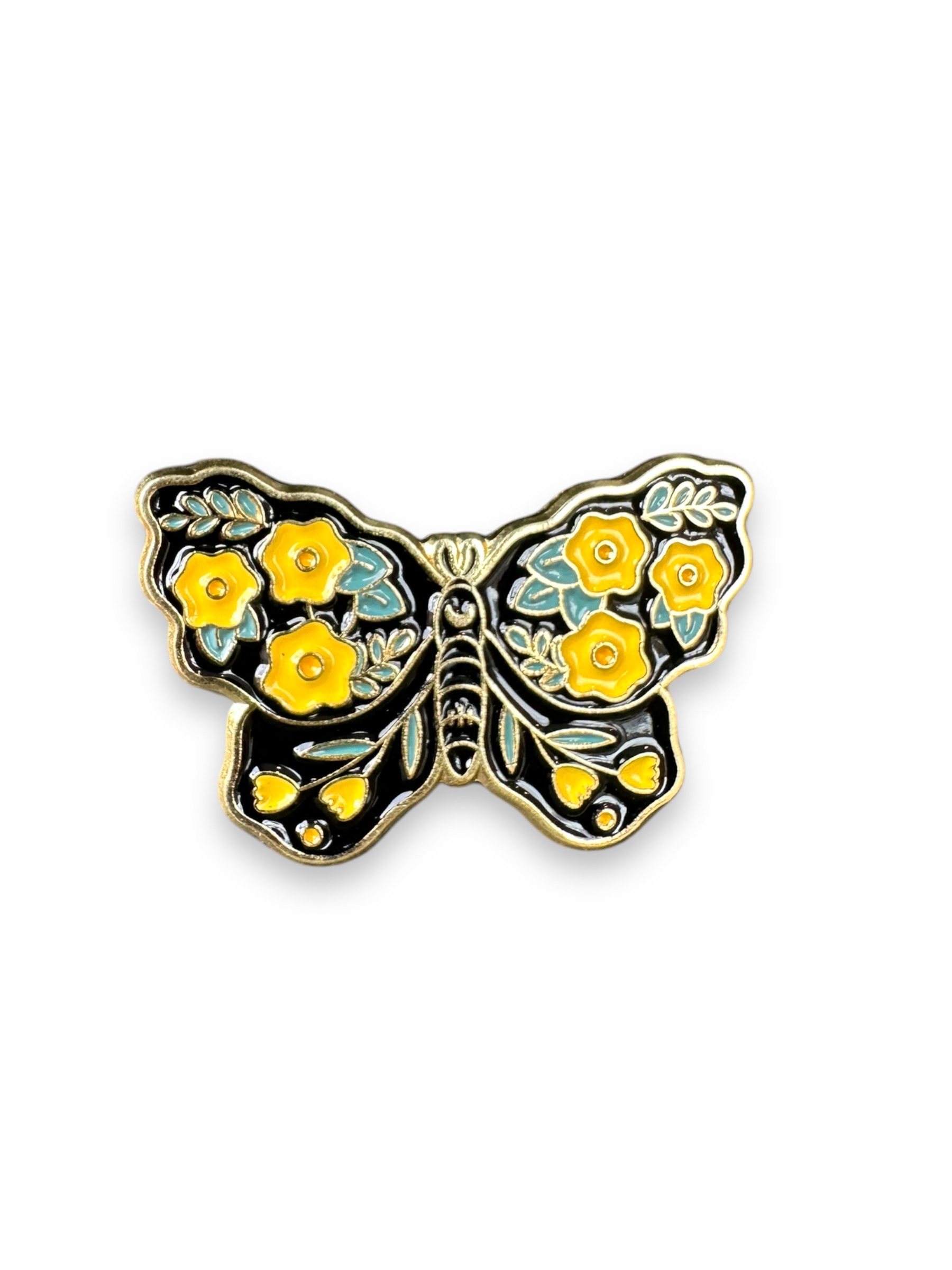 Yellow Floral Butterfly Moth Enamel Pin Badge
