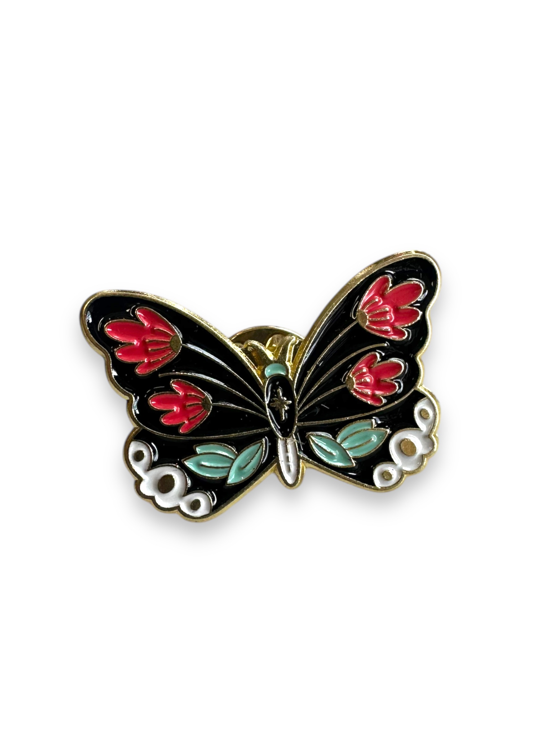Red Floral Butterfly Moth Enamel Pin Badge