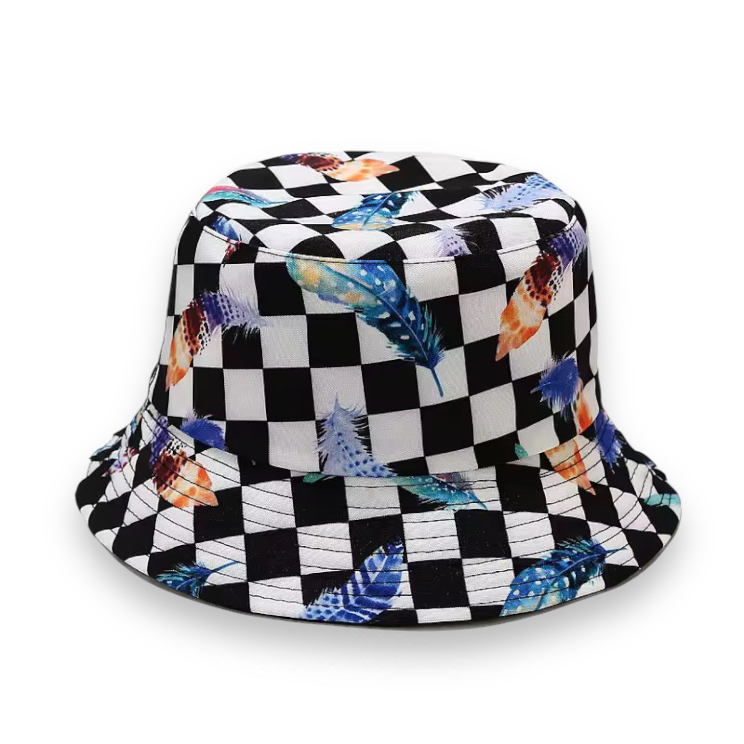 Feather checkered Bucket Hat in