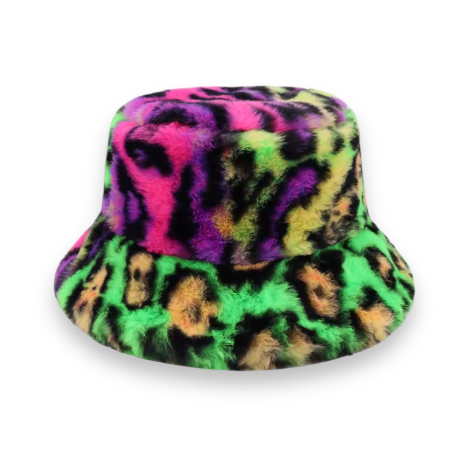 Neon Leopard print fluffy Bucket Hat