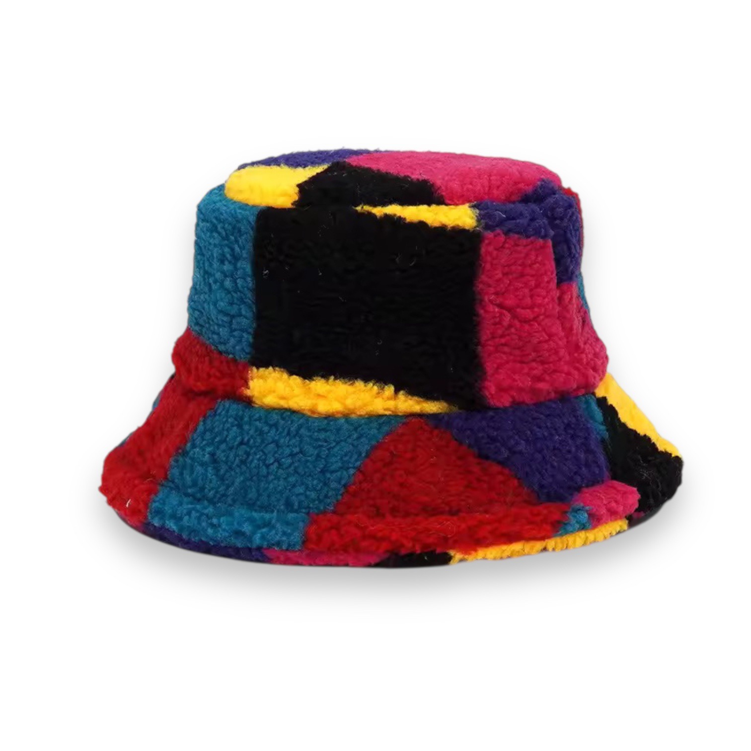 Primary colour checkered fluffy Bucket Hat