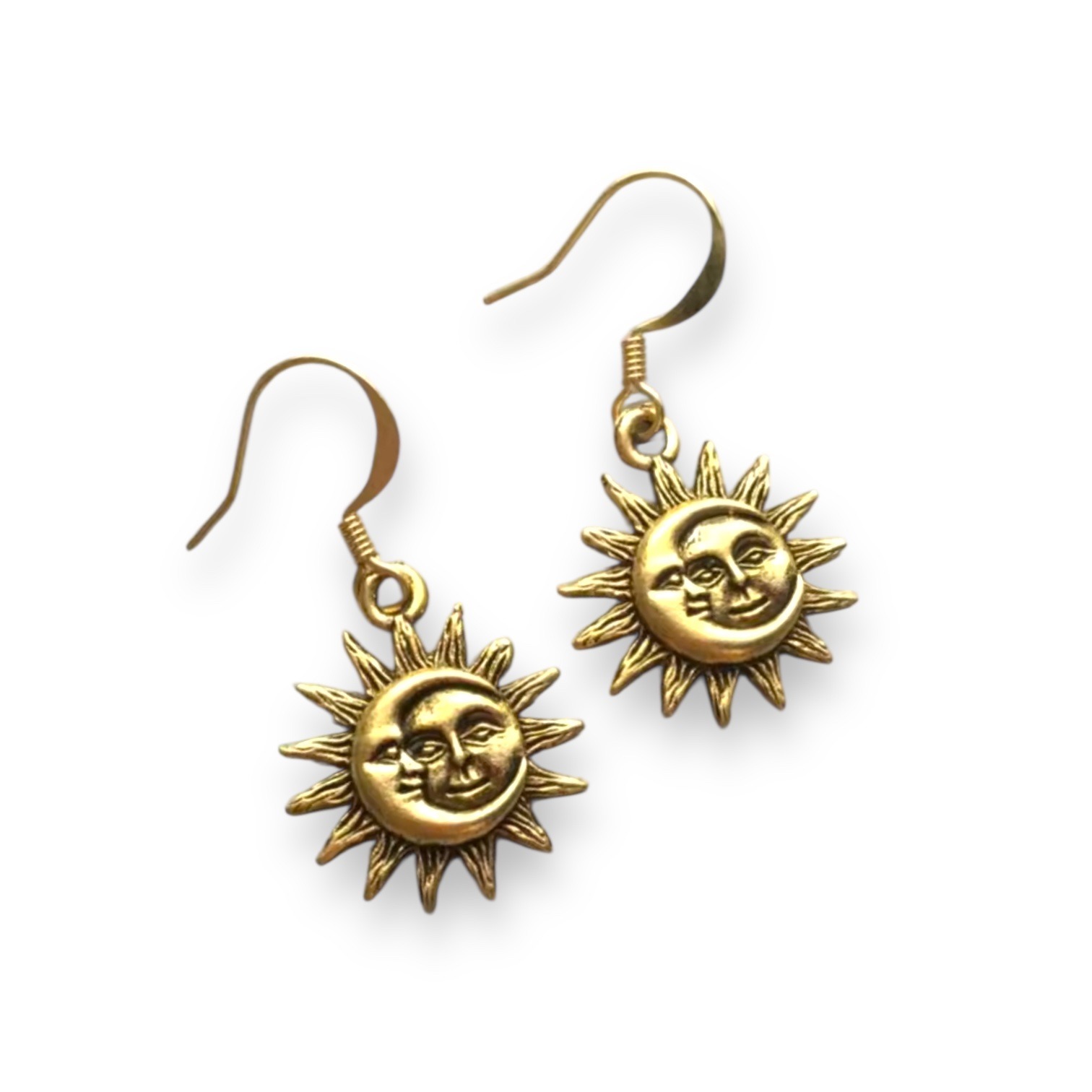 Sun & Moon Celestial Earrings – Brass