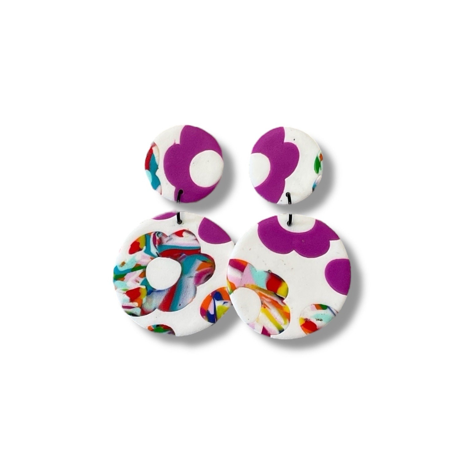 Circular Flower Print Statement Earrings