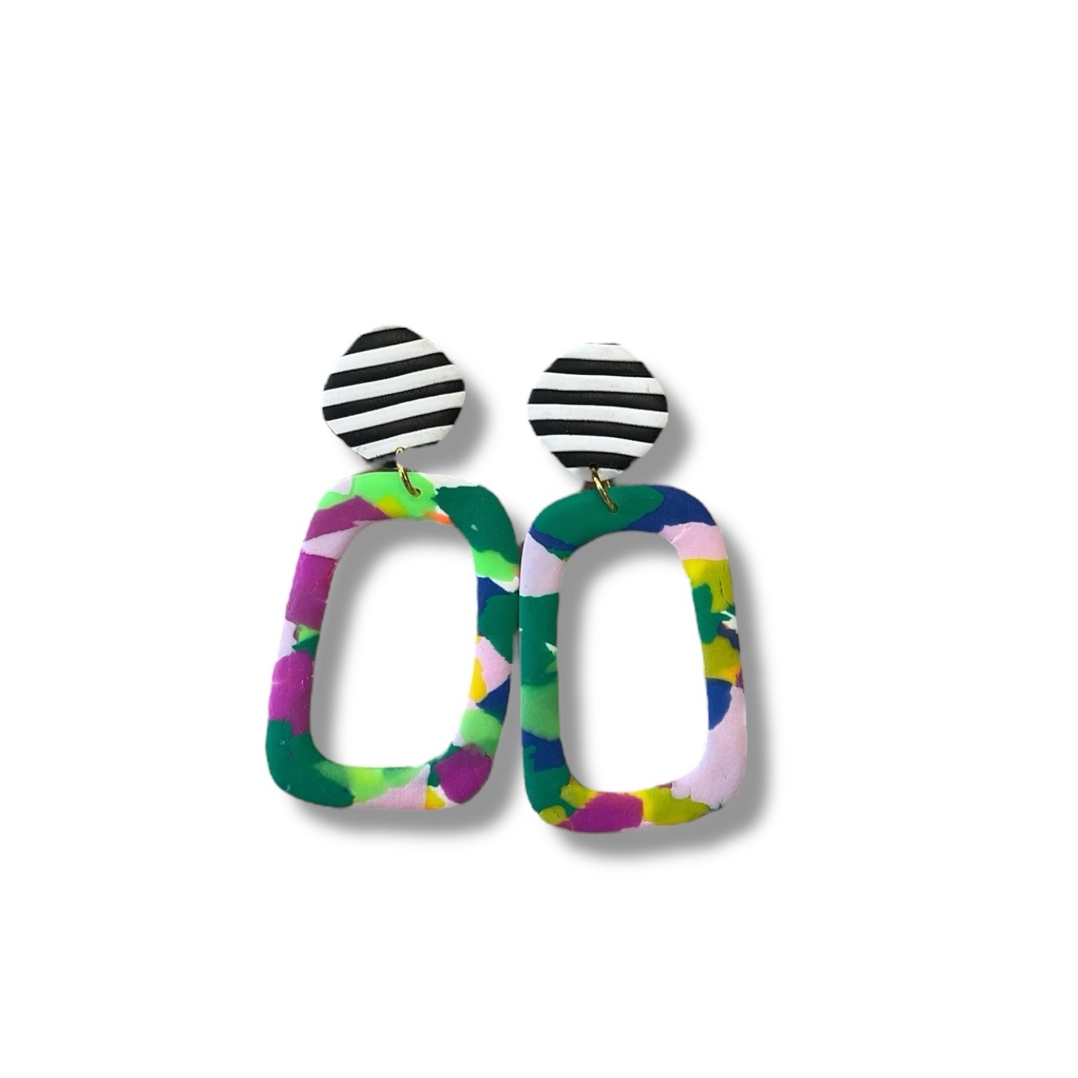 Abstract Stripe Oval Cutout Earrings