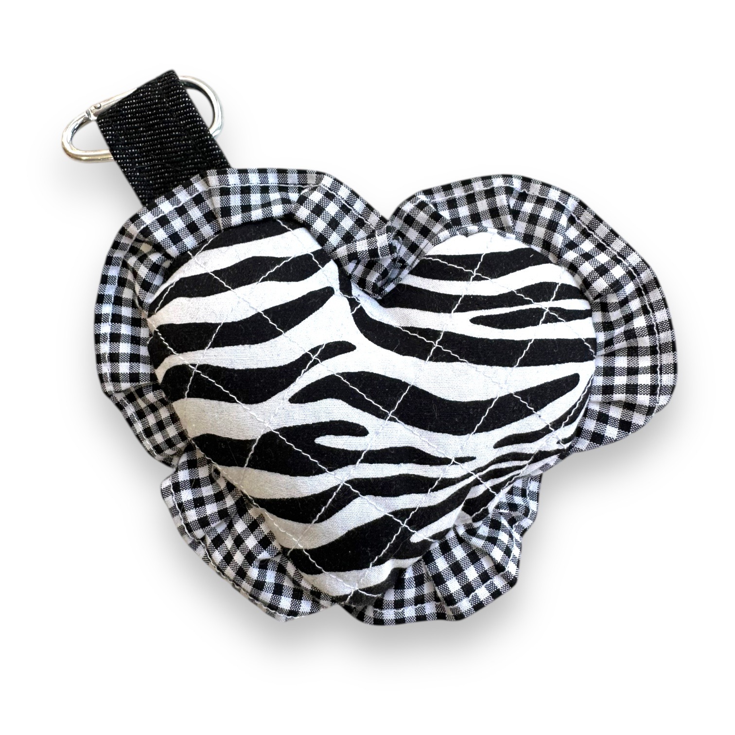 Plush Zebra and monochrome Heart Bag Charm Keyring