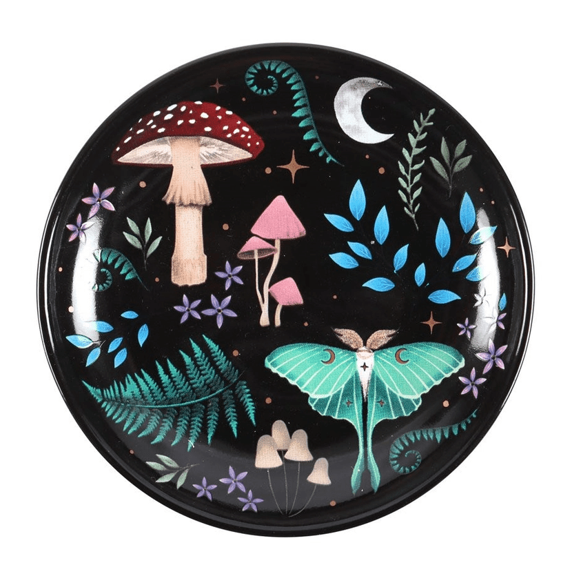 Round Dark Woodland Print Trinket Dish