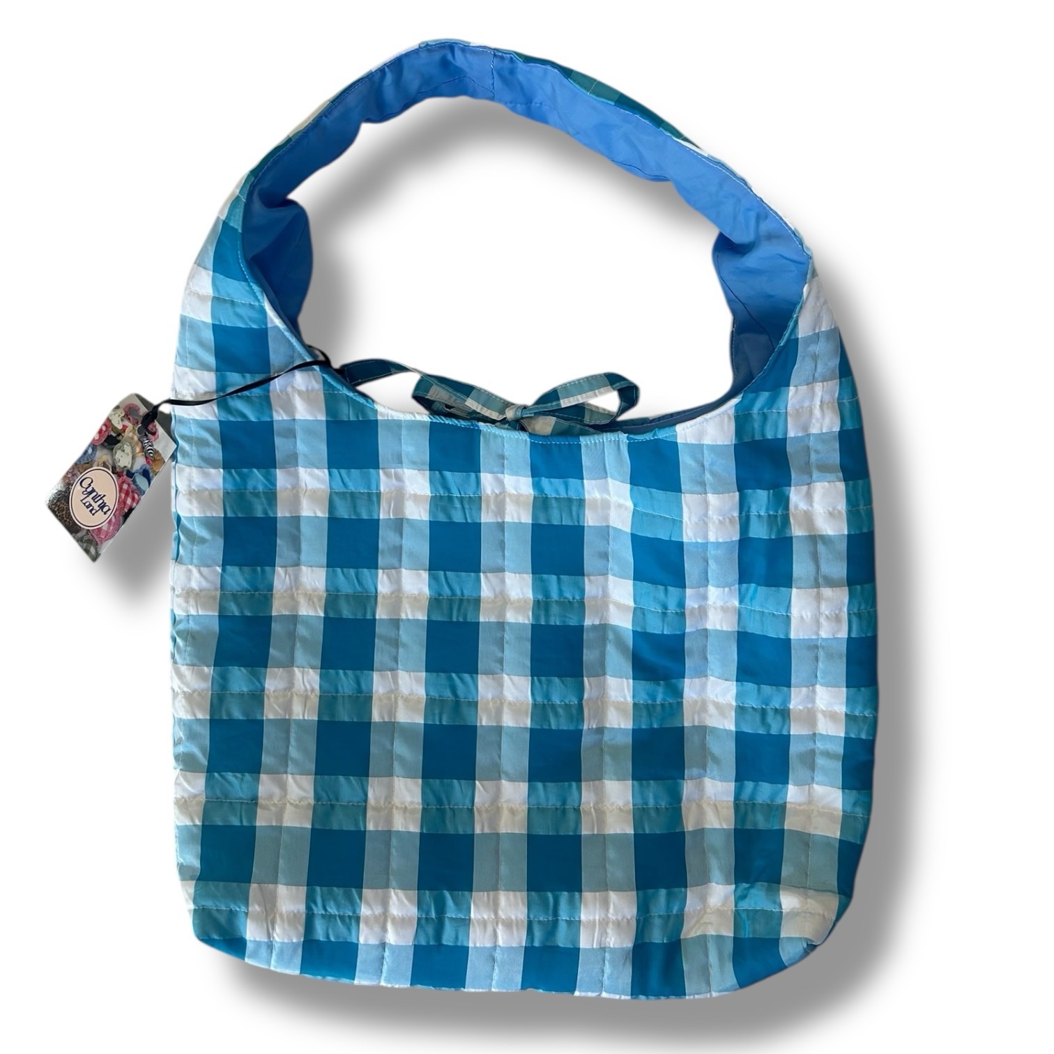 Blue Gingham Print Medium Tote Bag