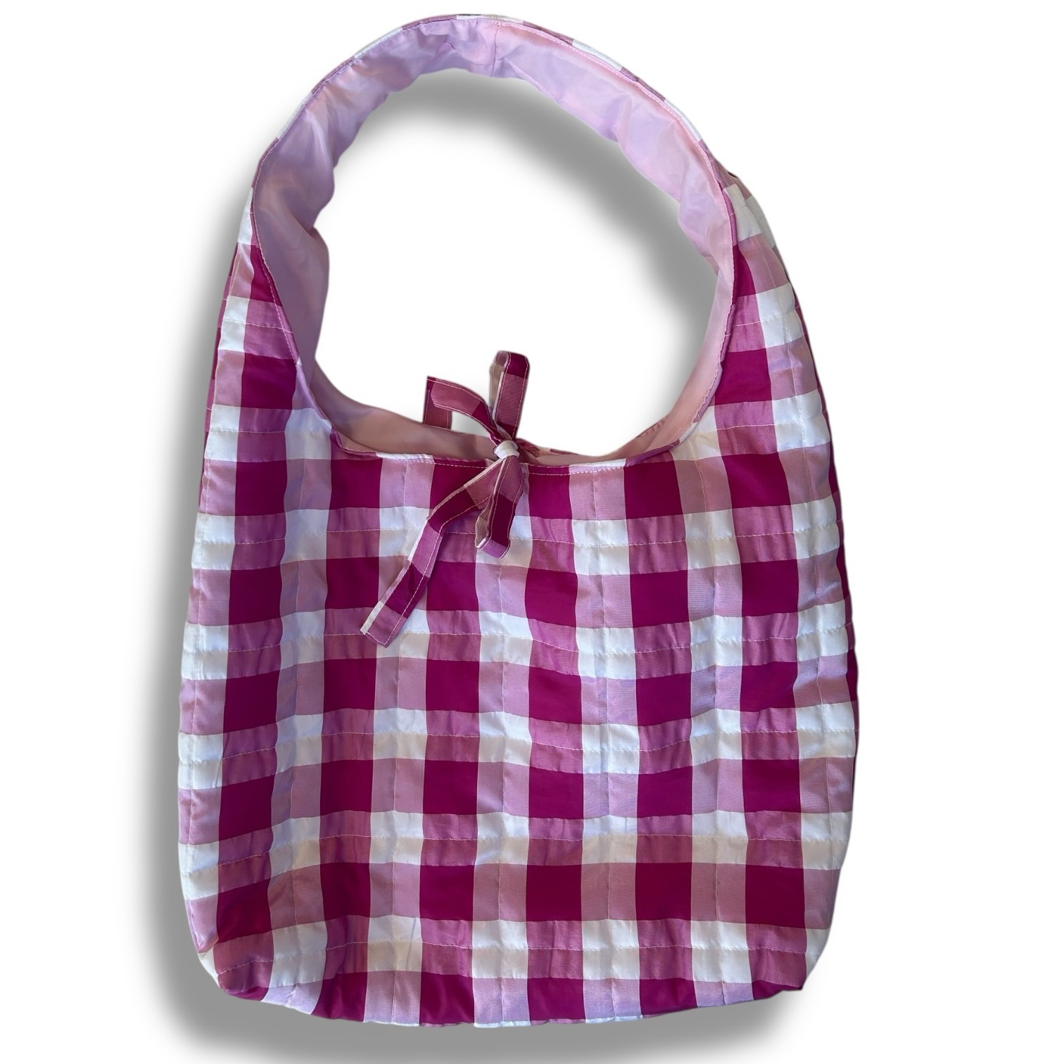 Pink Gingham Print Medium Tote Bag