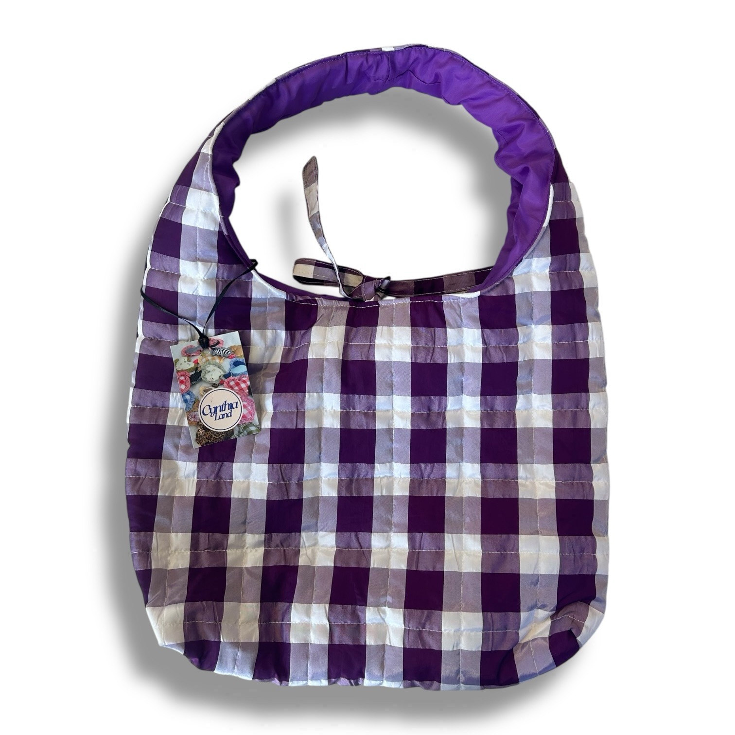 Purple Gingham Print Medium Tote Bag