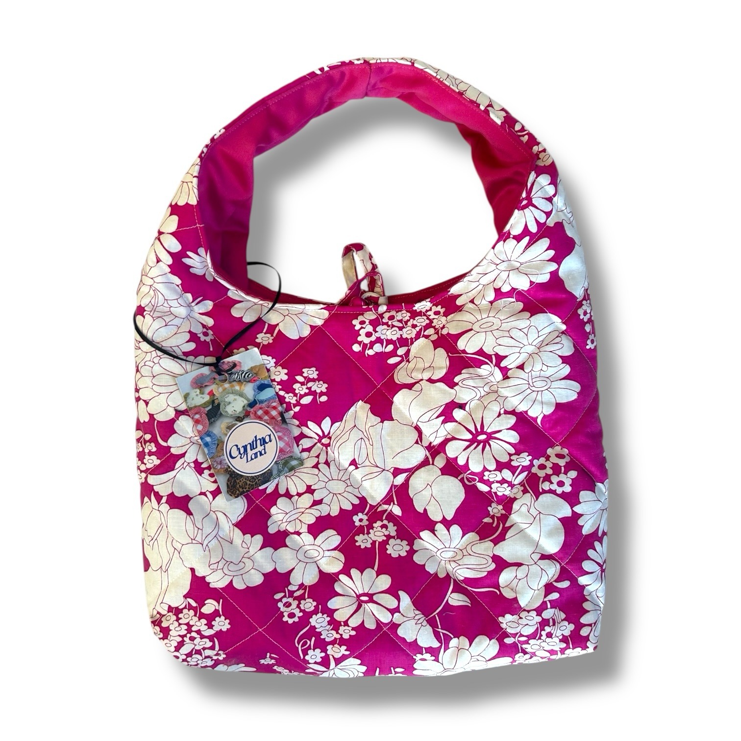 Pink and White Floral Print Small Tote Bag