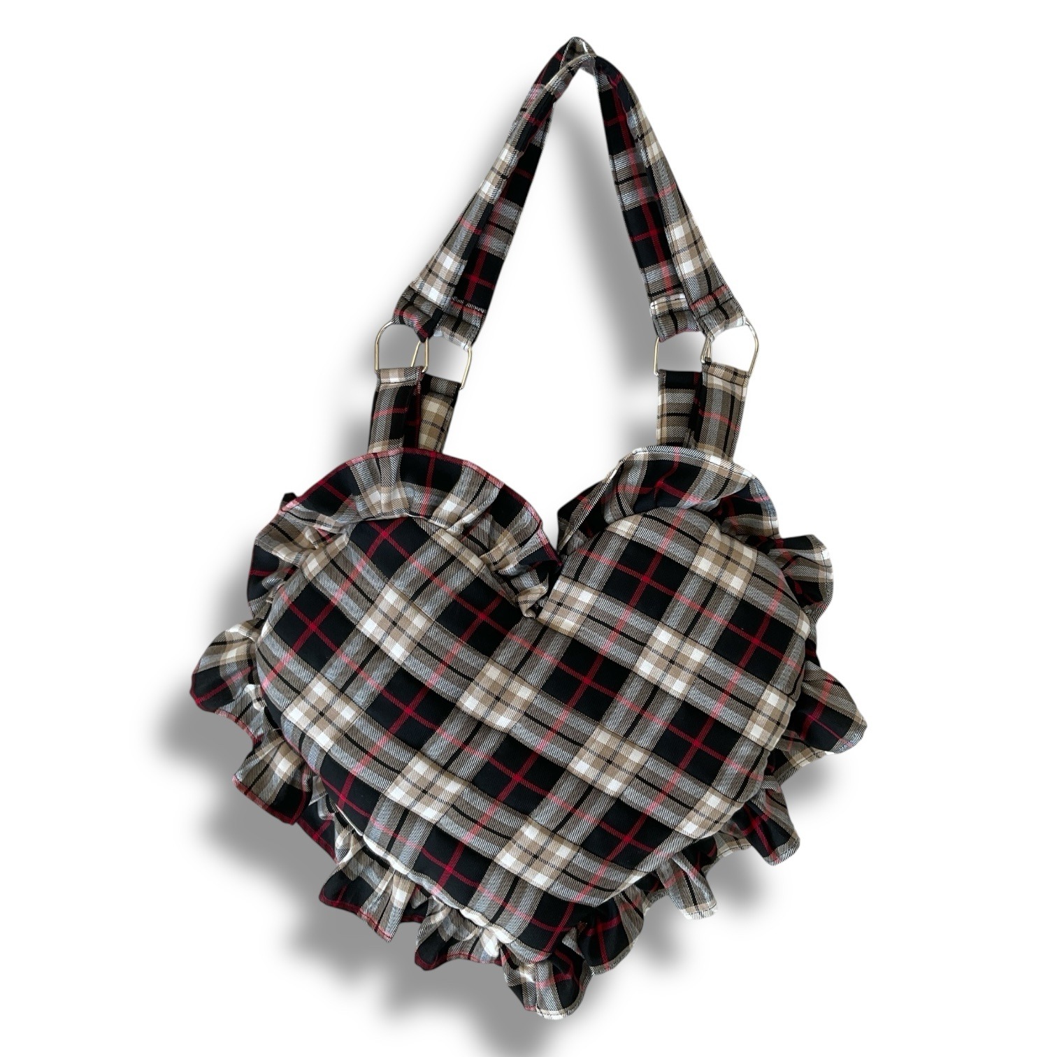 Heart Shaped Frilly Tartan Large Tote Bag
