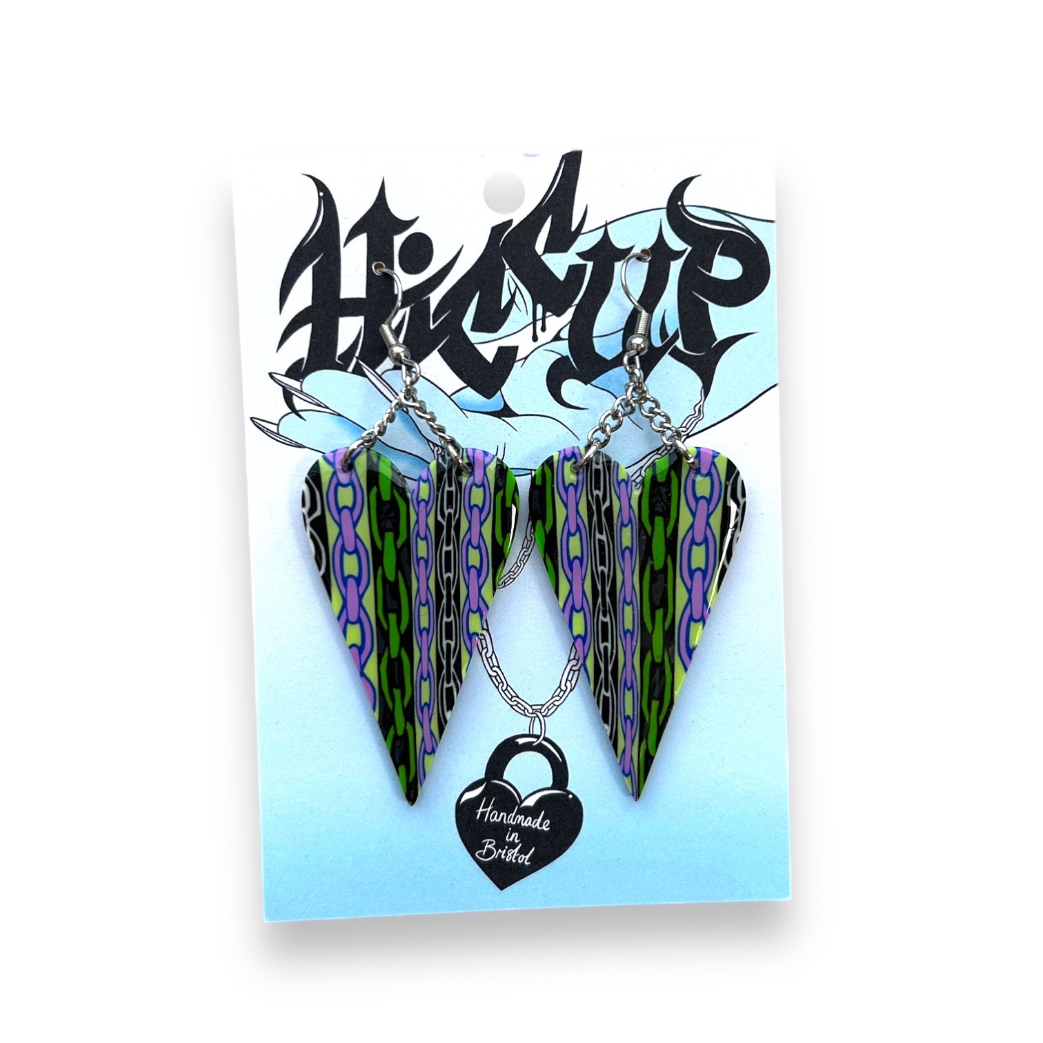 Chain hear Polymer Clay dangly Earrings