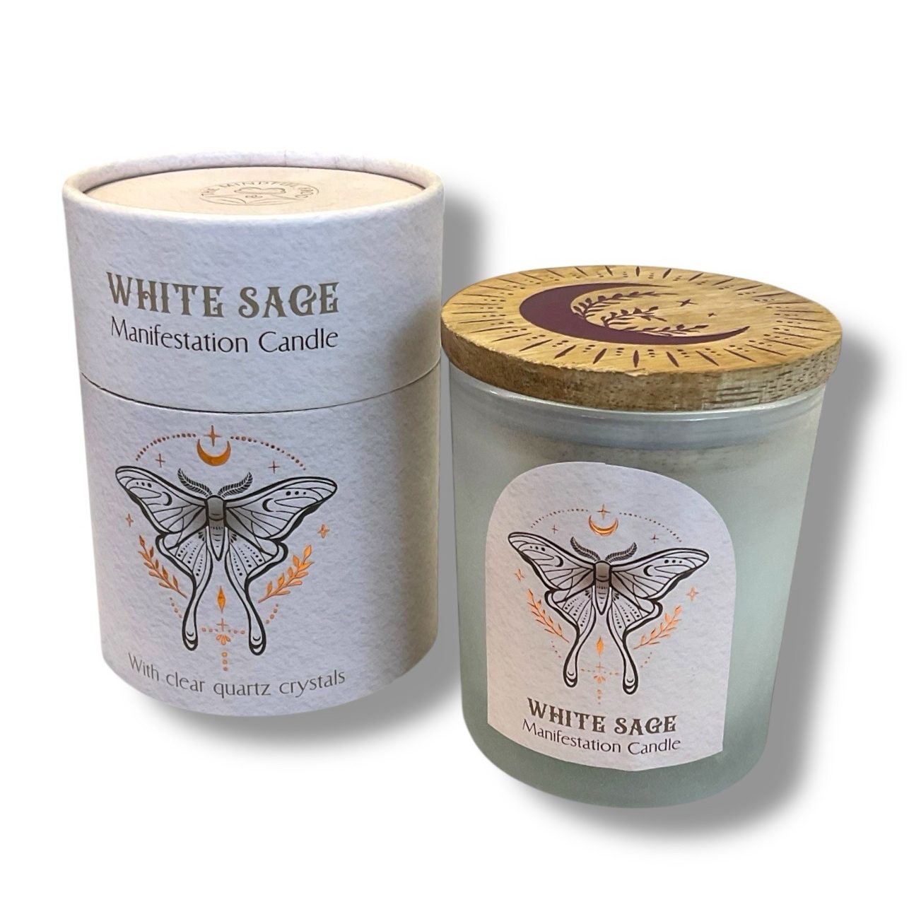 White Sage ‘Manifestation’ Candle with Clear Quartz