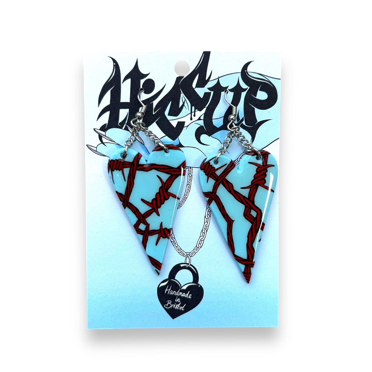 Barbed Wire heart Polymer Clay dangly Earrings