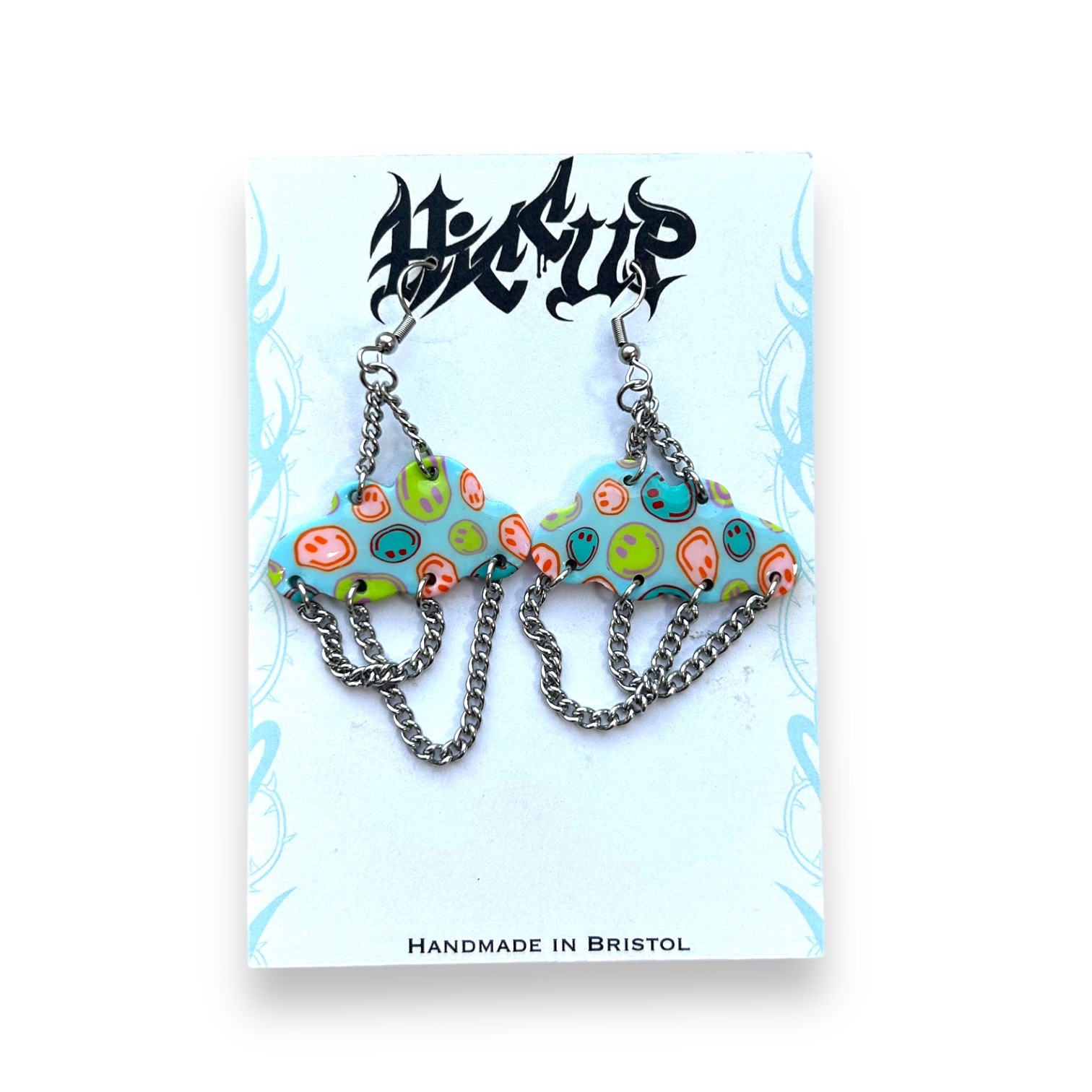 Smiley Cloud Polymer Clay chain Earrings