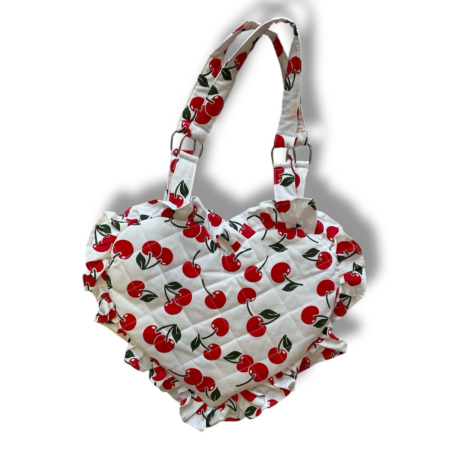 Heart Shaped Cherry Print Large Tote Bag