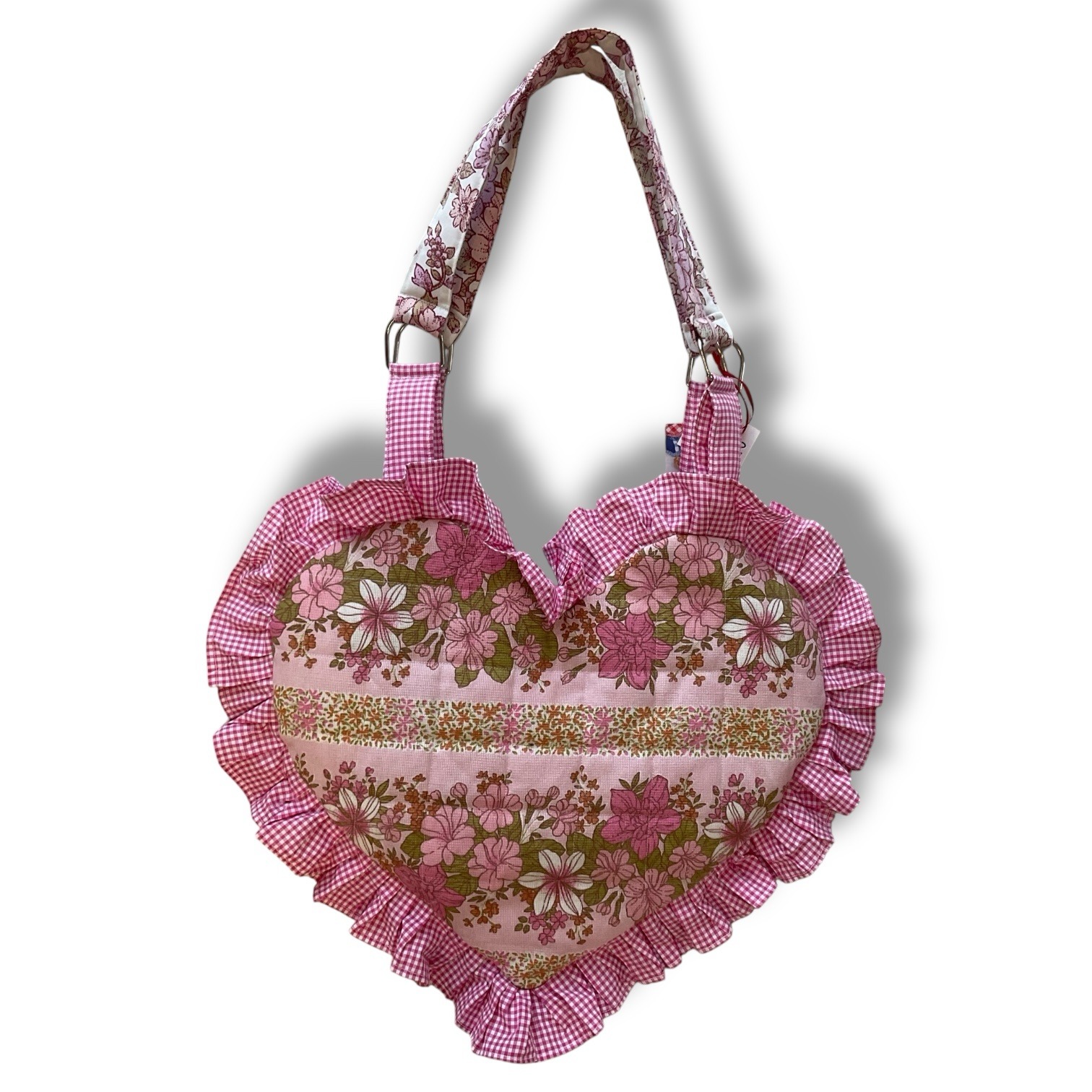 Heart Shaped Retro Floral Large Tote Bag