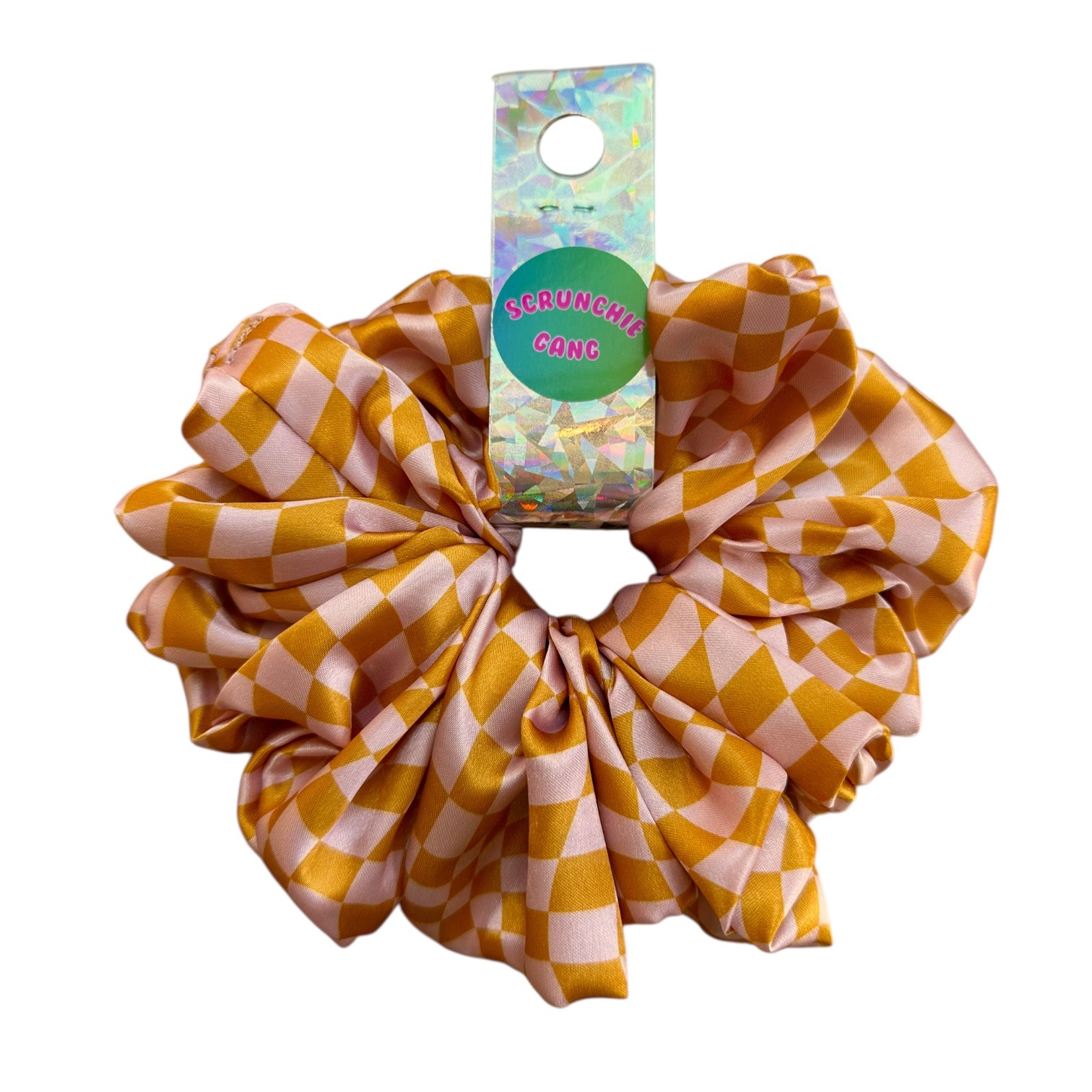 Rust and pale pink checkered Oversized Scrunchie
