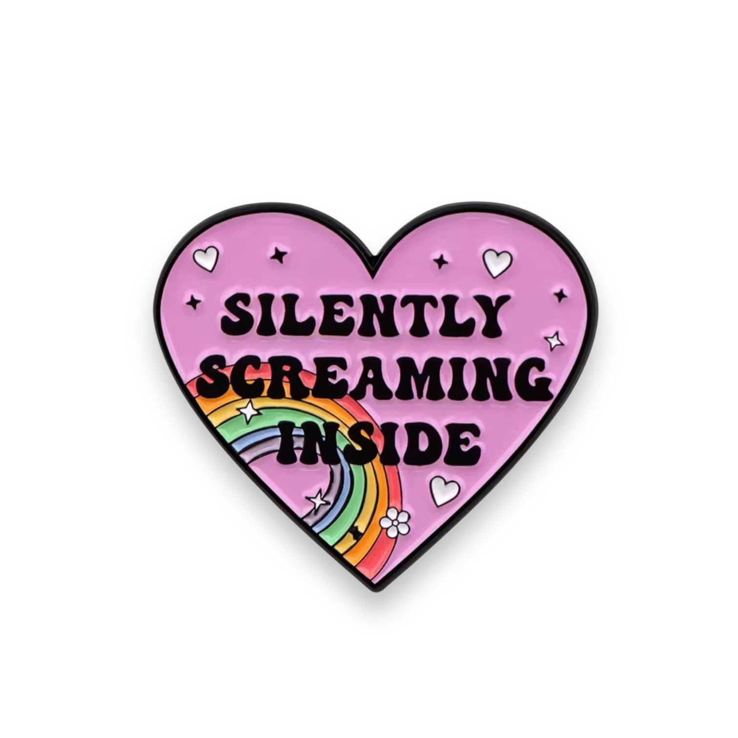 Silently screaming inside enamel pin badge