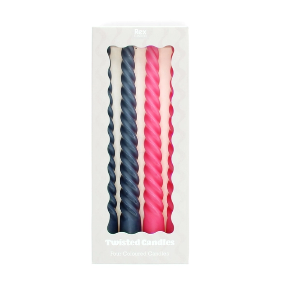 Dark Grey and Pink Twisty Candles 4 pack