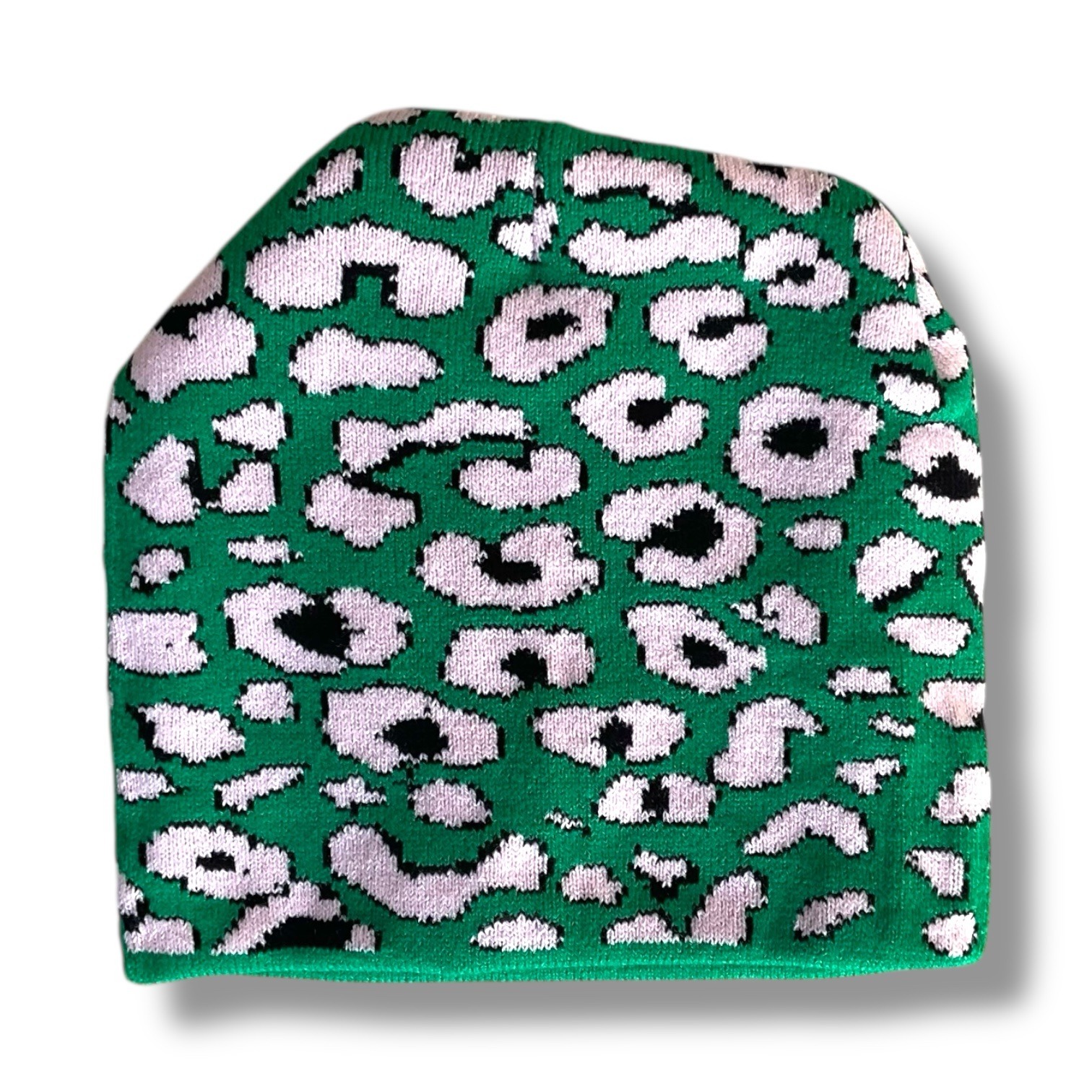 Green and Pink Leopard print Knit Beanie Hat