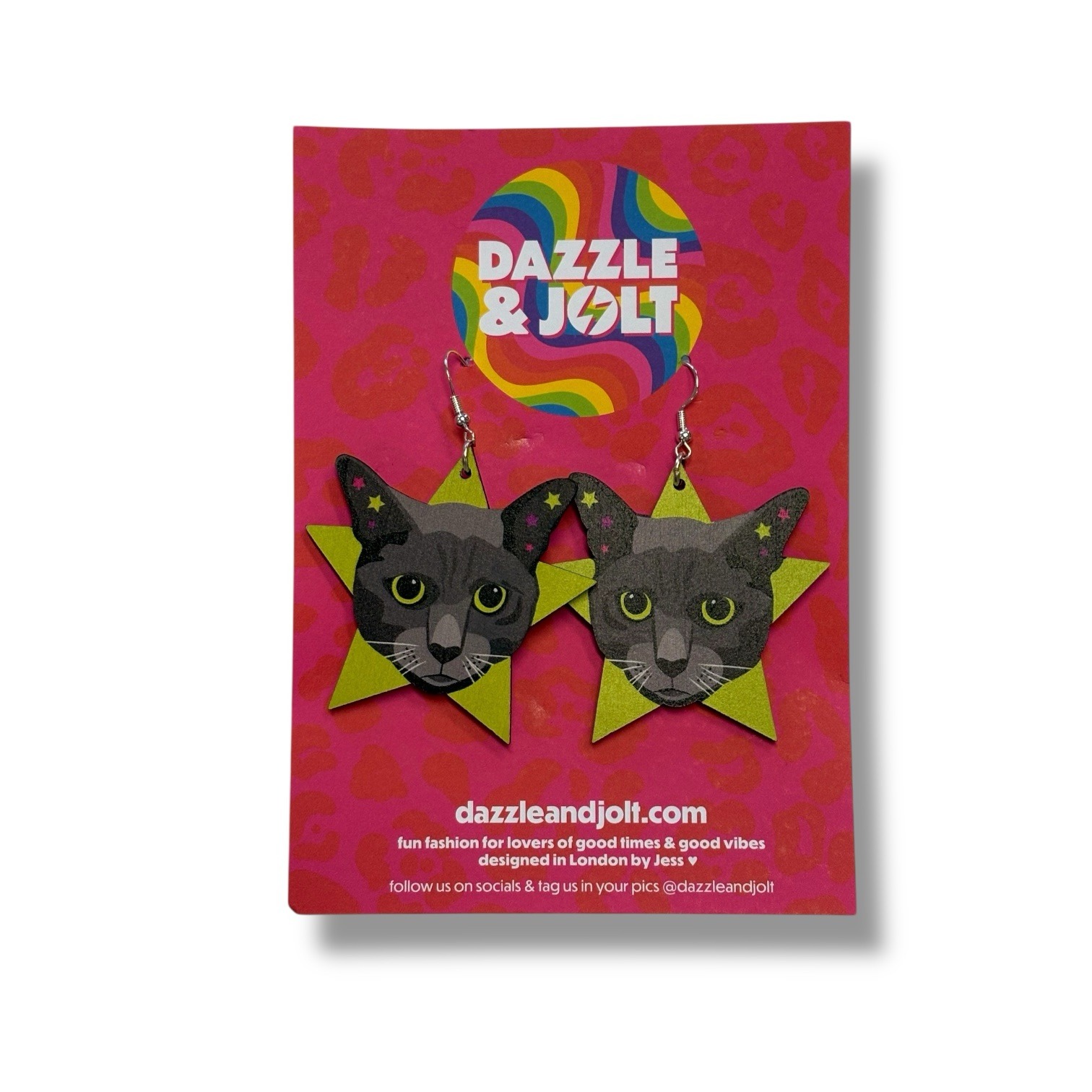 Cosmic Cat Print Wooden Earrings