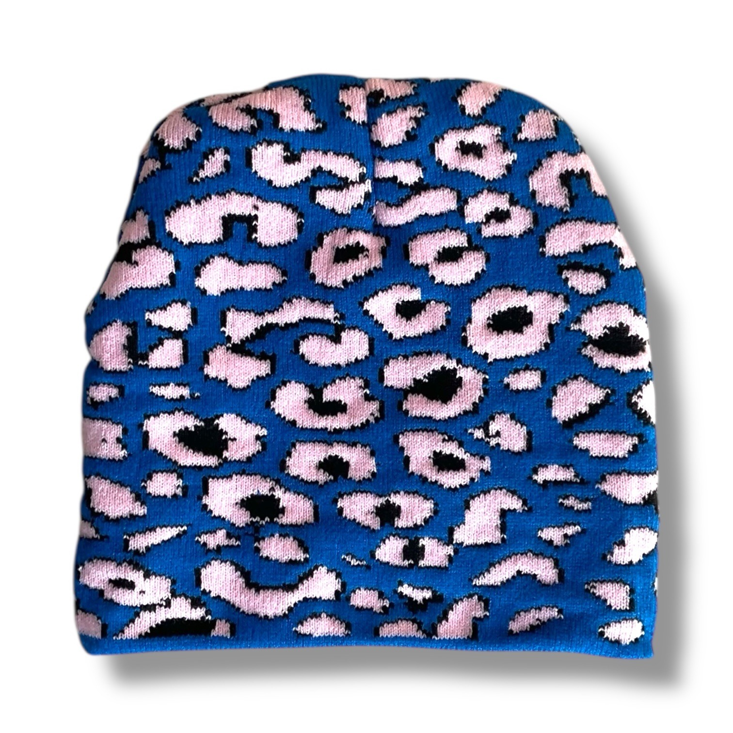 Blue and Pink Leopard print Knit Beanie Hat