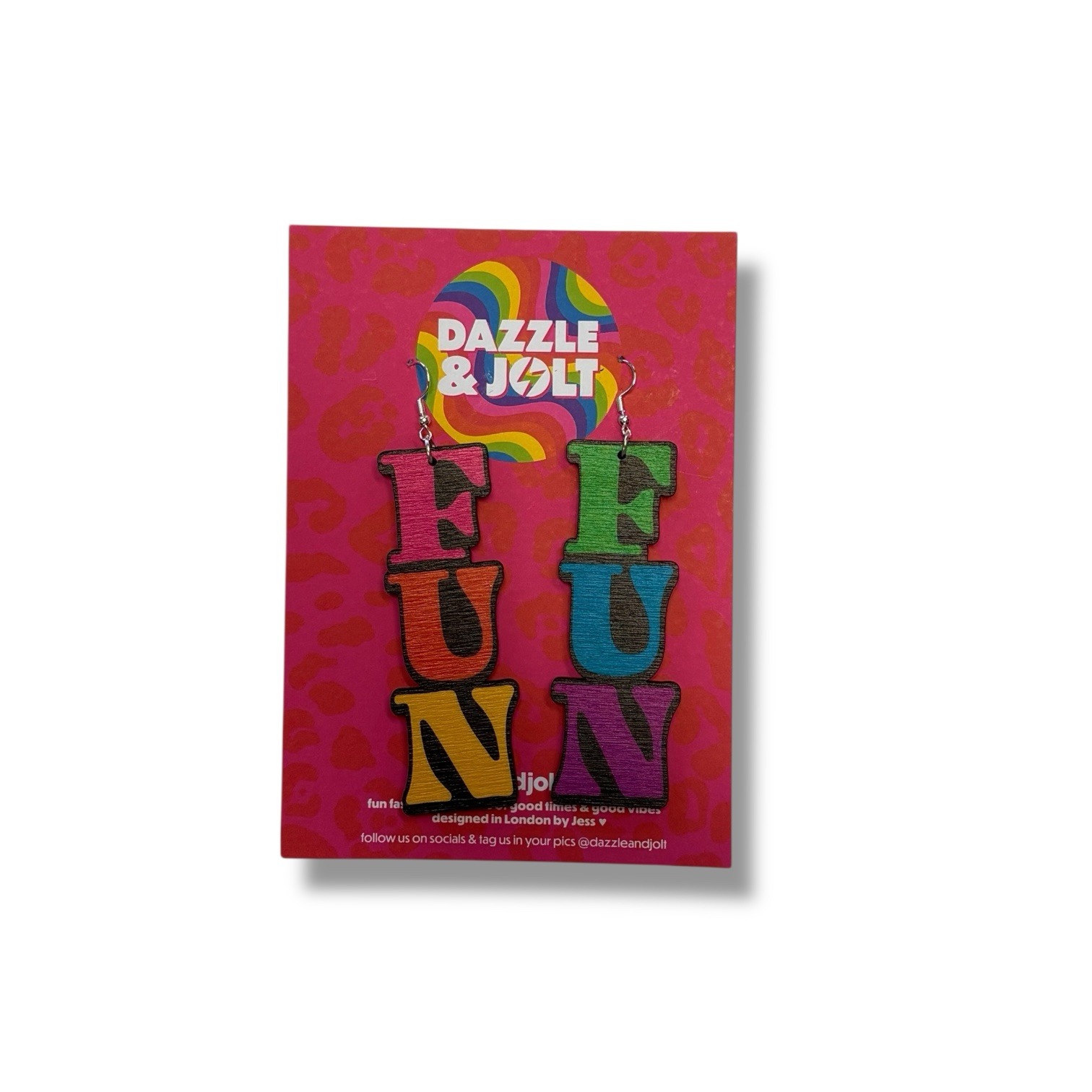Rainbow Fun Print Wooden Earrings