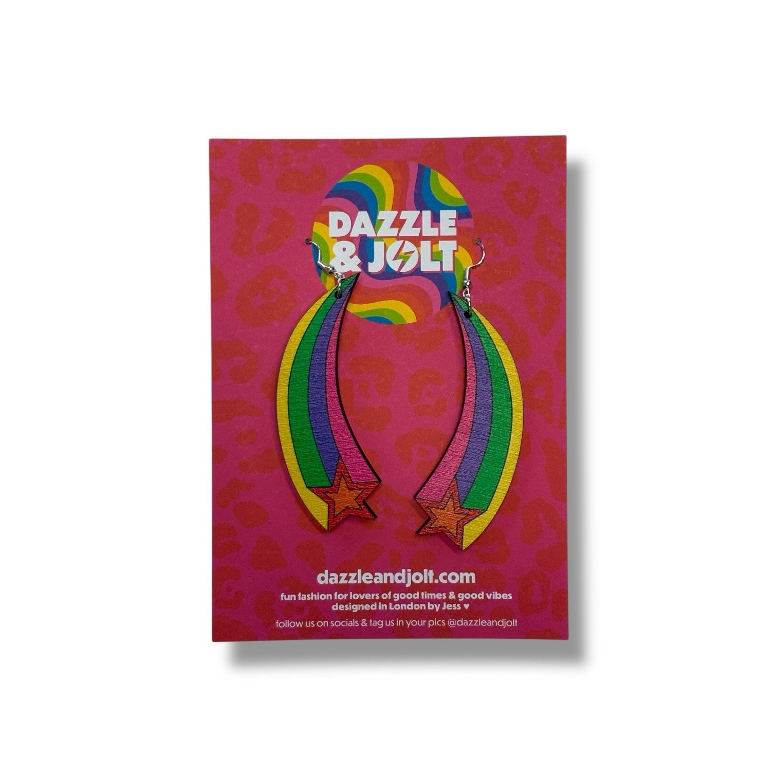 Rainbow Shooting Star Print Wooden Earrings