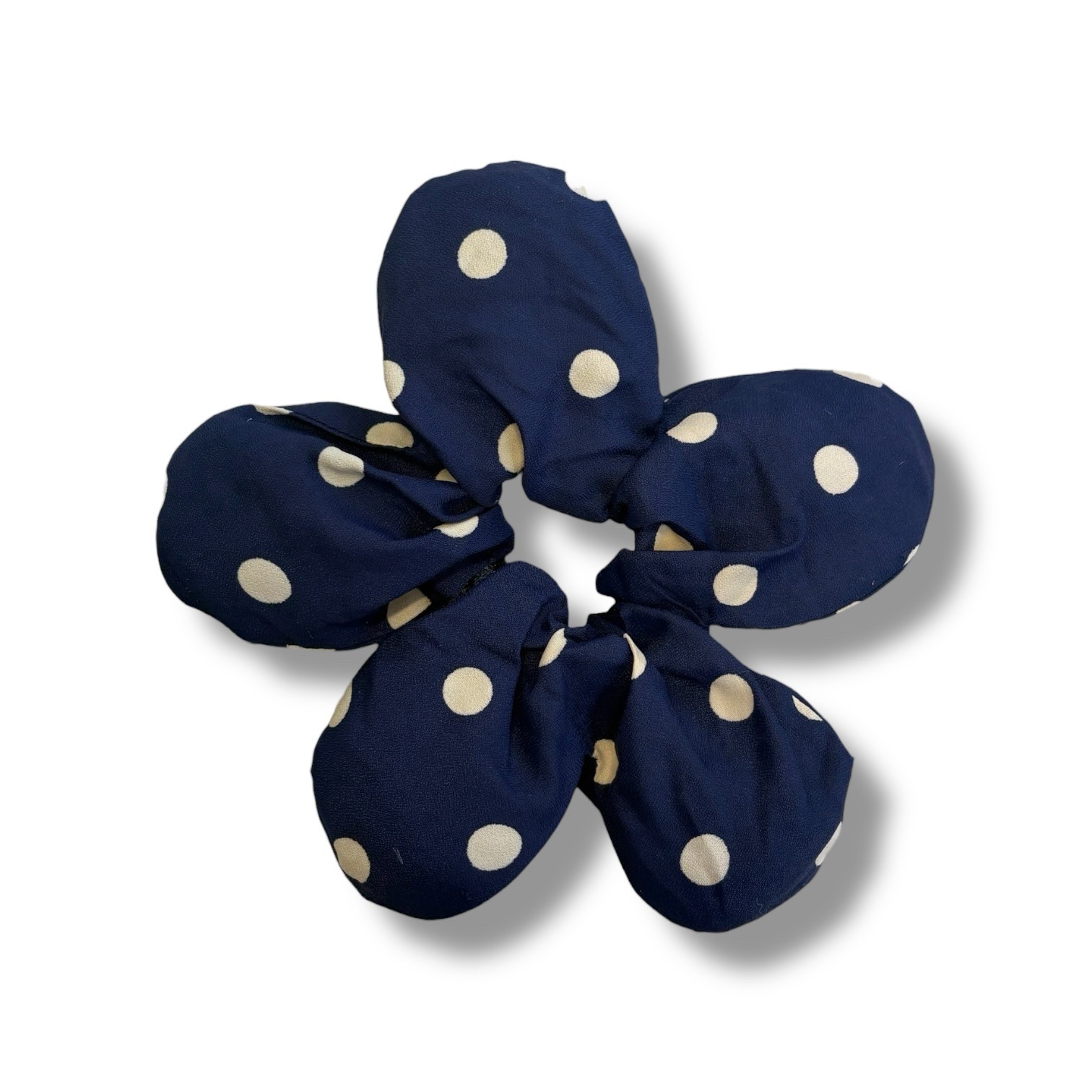 Large Blue Polka Dot Flower Scrunchie